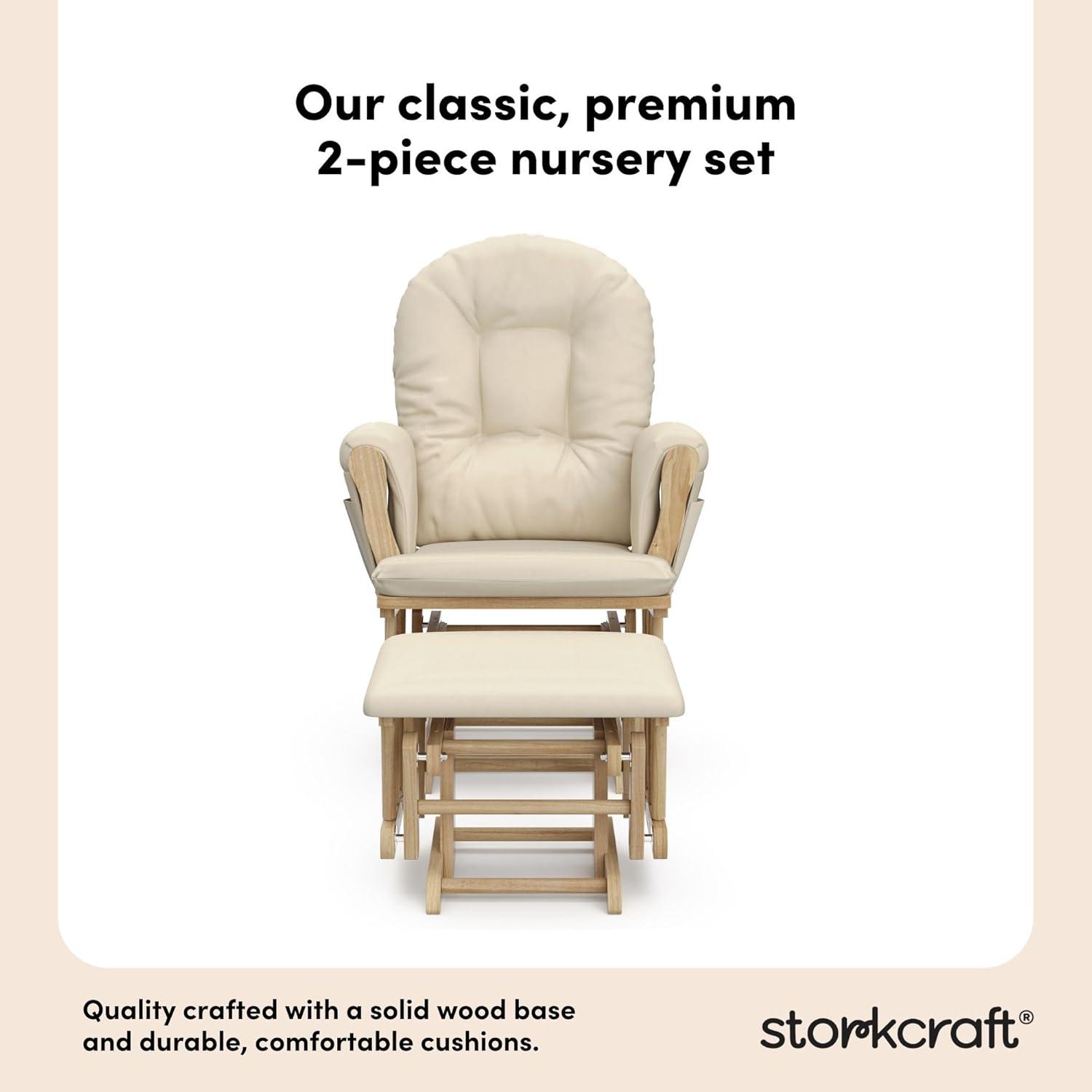 imageStorkcraft Premium Hoop Glider ampamp Ottoman NaturalBeige GREENGUARD Gold Certified Nursery Glider Solid Wood Craftsmanship SmoothGliding Nursery Chair and Ottoman AwardWinningNaturalBeige