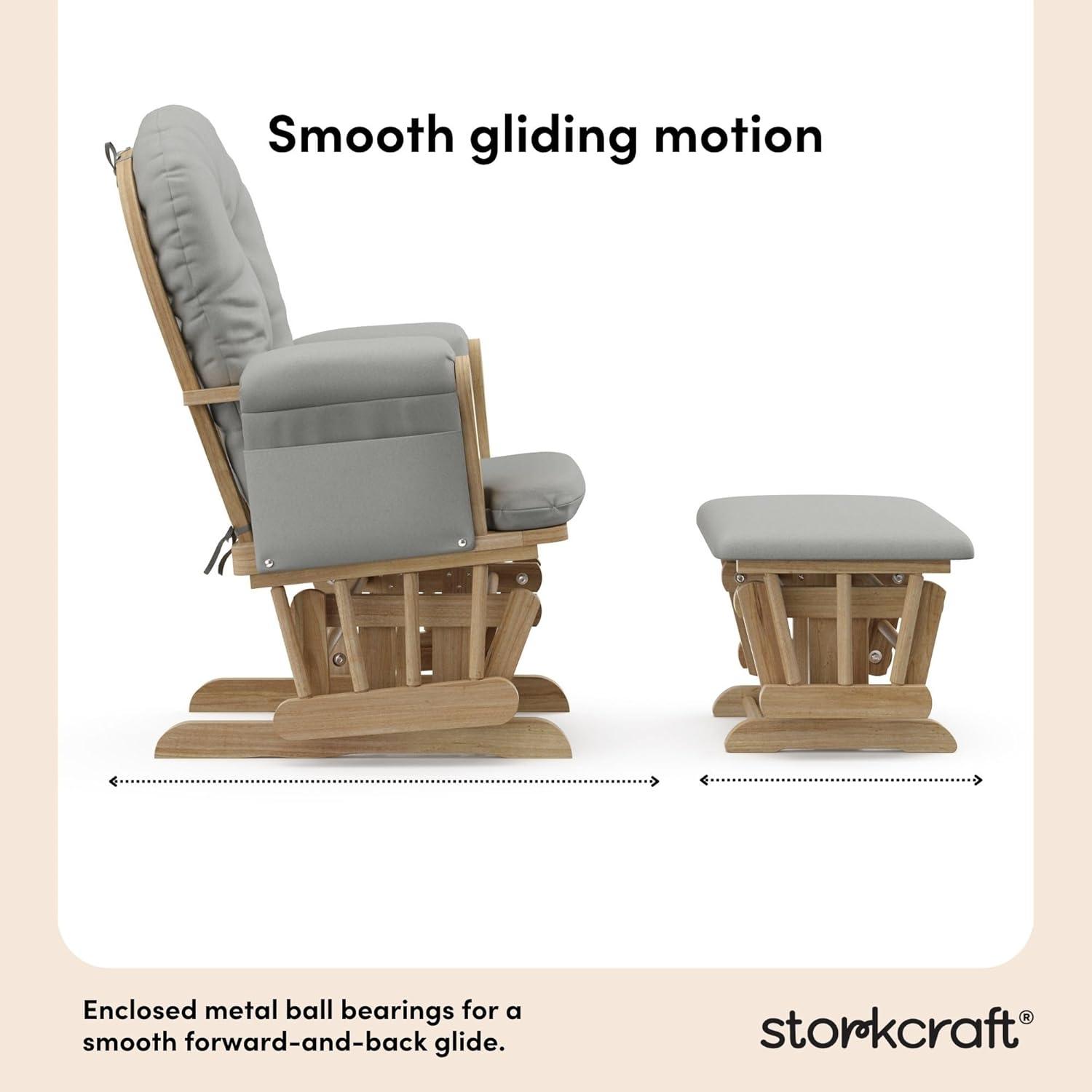 imageStorkcraft Premium Hoop Glider ampamp Ottoman NaturalBeige GREENGUARD Gold Certified Nursery Glider Solid Wood Craftsmanship SmoothGliding Nursery Chair and Ottoman AwardWinningNaturalLight Gray