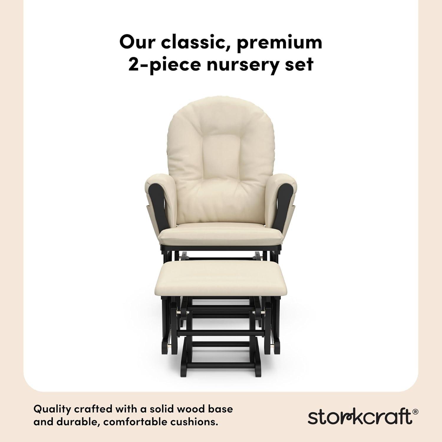 imageStorkcraft Premium Hoop Glider ampamp Ottoman NaturalBeige GREENGUARD Gold Certified Nursery Glider Solid Wood Craftsmanship SmoothGliding Nursery Chair and Ottoman AwardWinningBlackBeige