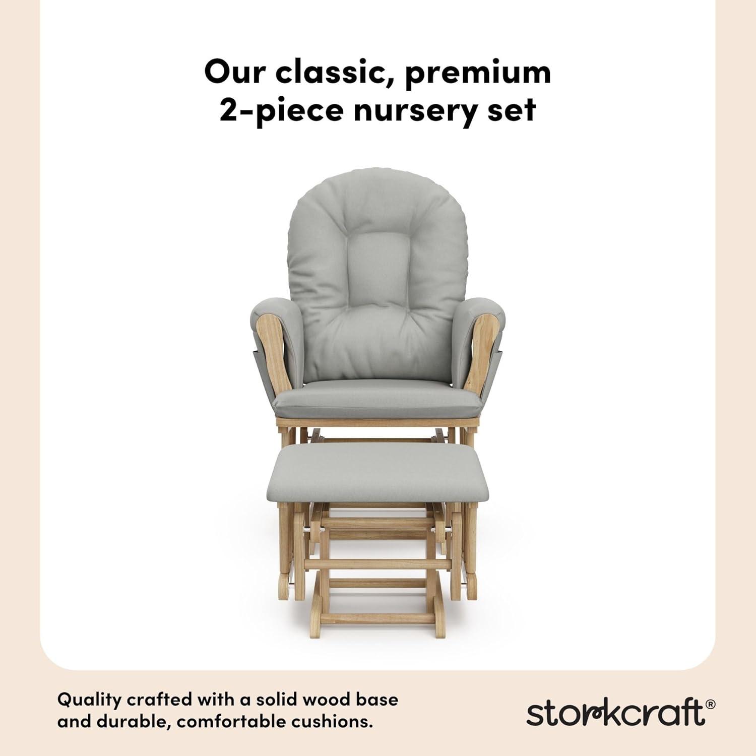 imageStorkcraft Premium Hoop Glider ampamp Ottoman NaturalBeige GREENGUARD Gold Certified Nursery Glider Solid Wood Craftsmanship SmoothGliding Nursery Chair and Ottoman AwardWinningNaturalLight Gray