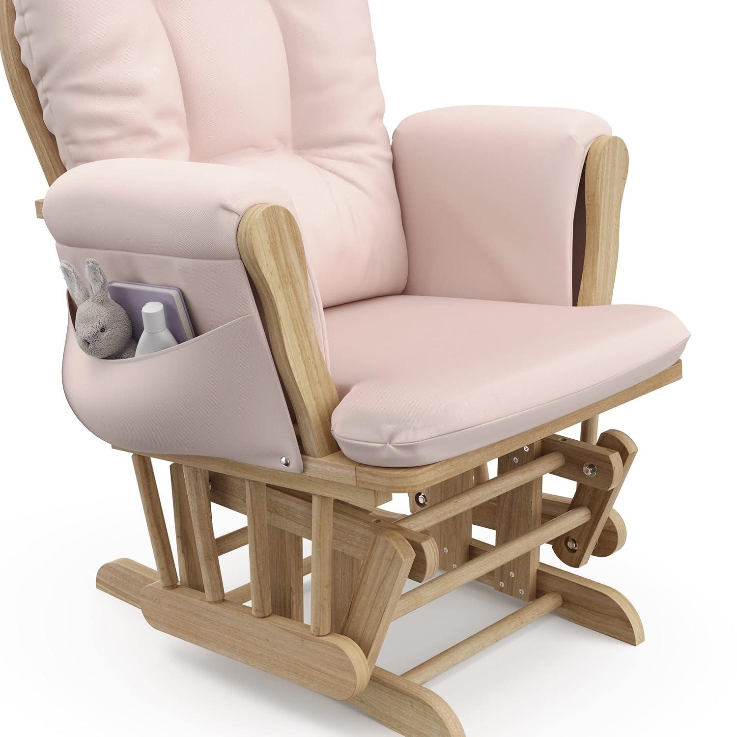 imageStorkcraft Premium Hoop Glider ampamp Ottoman NaturalBeige GREENGUARD Gold Certified Nursery Glider Solid Wood Craftsmanship SmoothGliding Nursery Chair and Ottoman AwardWinningNaturalPink
