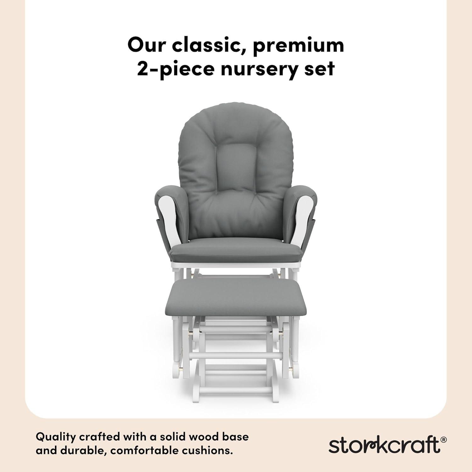 imageStorkcraft Premium Hoop Glider ampamp Ottoman NaturalBeige GREENGUARD Gold Certified Nursery Glider Solid Wood Craftsmanship SmoothGliding Nursery Chair and Ottoman AwardWinningWhiteGray
