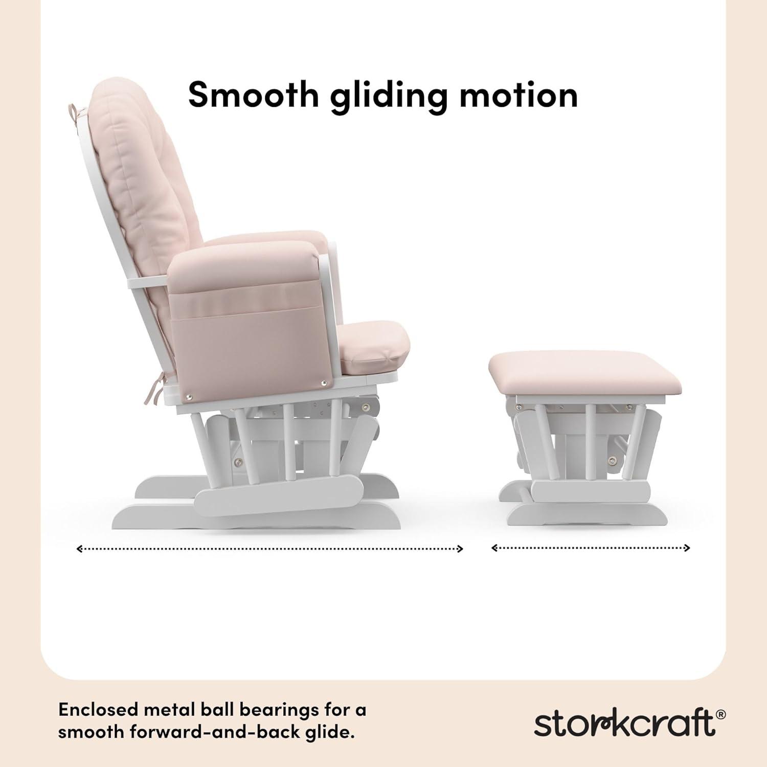 imageStorkcraft Premium Hoop Glider ampamp Ottoman NaturalBeige GREENGUARD Gold Certified Nursery Glider Solid Wood Craftsmanship SmoothGliding Nursery Chair and Ottoman AwardWinningWhitePink