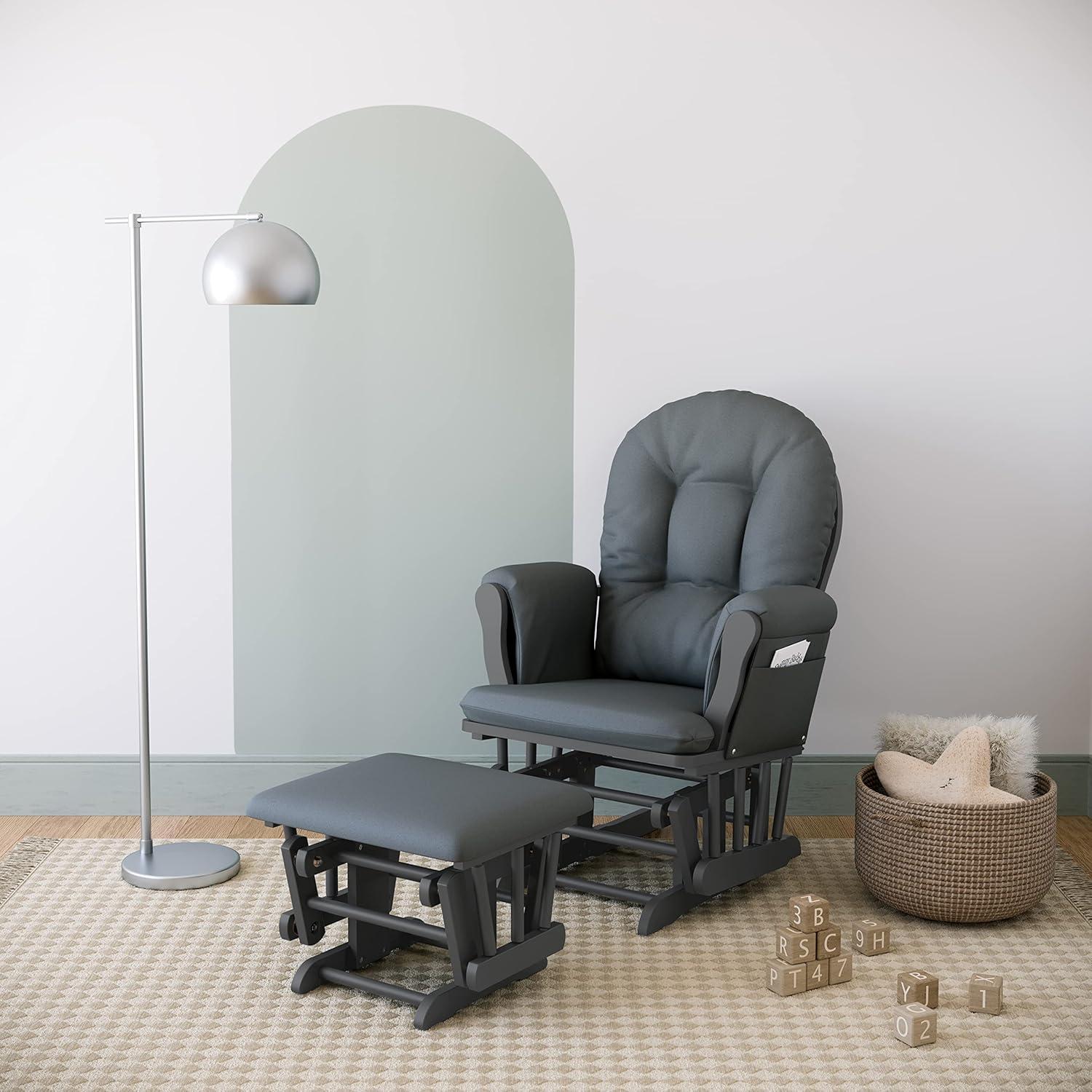 imageStorkcraft Premium Hoop Glider ampamp Ottoman NaturalBeige GREENGUARD Gold Certified Nursery Glider Solid Wood Craftsmanship SmoothGliding Nursery Chair and Ottoman AwardWinningGrayGray