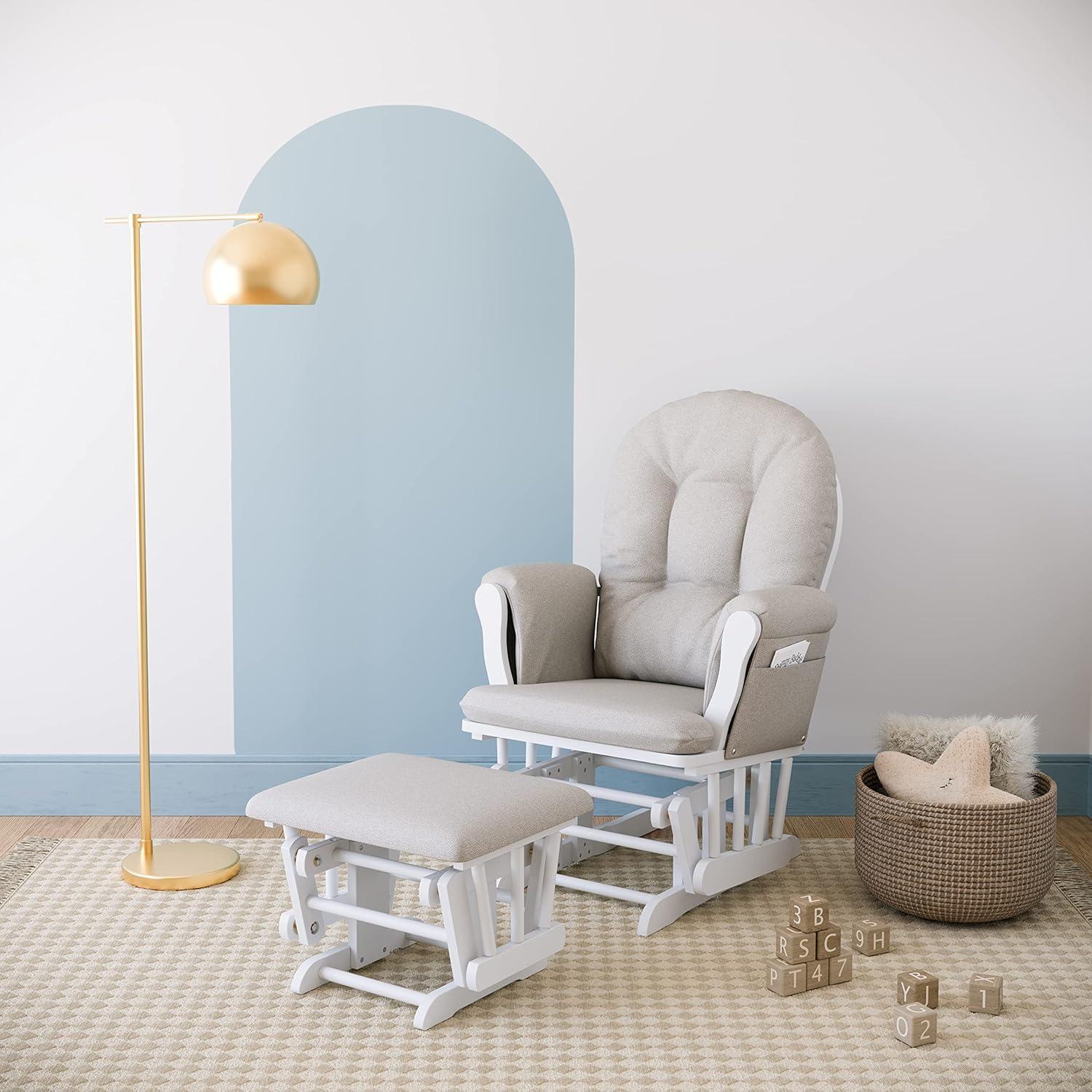 imageStorkcraft Premium Hoop Glider ampamp Ottoman NaturalBeige GREENGUARD Gold Certified Nursery Glider Solid Wood Craftsmanship SmoothGliding Nursery Chair and Ottoman AwardWinningWhiteTaupe Swirl