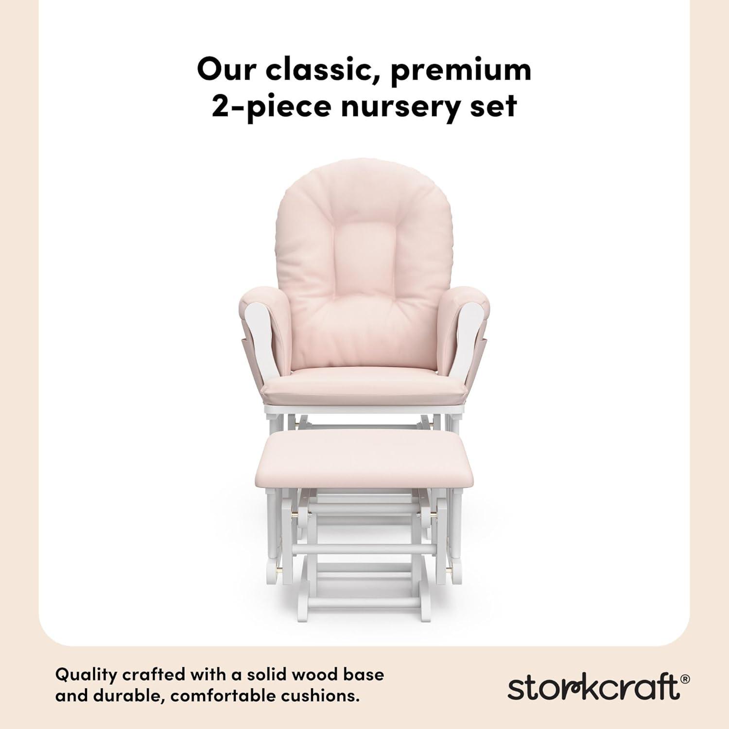imageStorkcraft Premium Hoop Glider ampamp Ottoman NaturalBeige GREENGUARD Gold Certified Nursery Glider Solid Wood Craftsmanship SmoothGliding Nursery Chair and Ottoman AwardWinningWhitePink