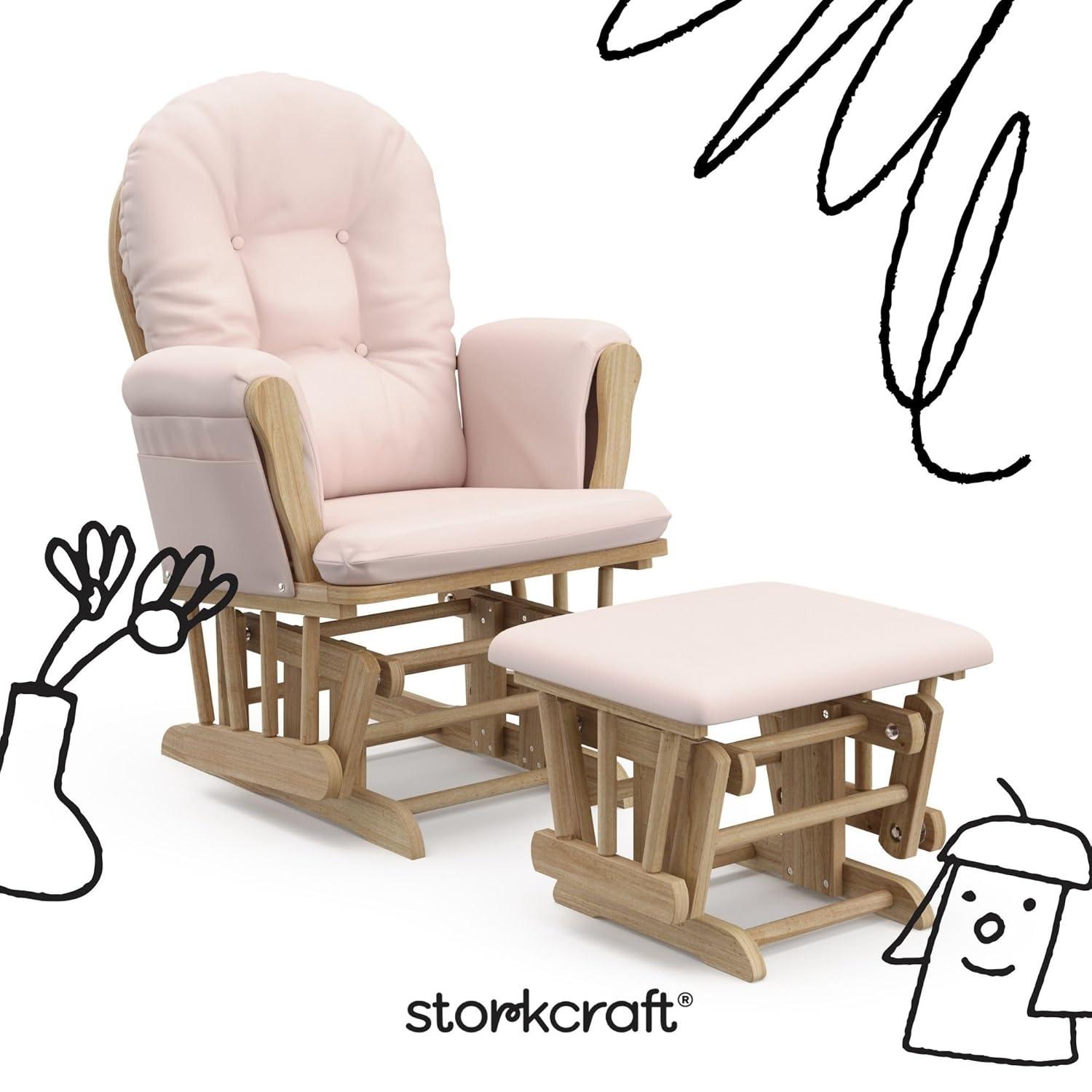 imageStorkcraft Premium Hoop Glider ampamp Ottoman NaturalBeige GREENGUARD Gold Certified Nursery Glider Solid Wood Craftsmanship SmoothGliding Nursery Chair and Ottoman AwardWinningNaturalPink