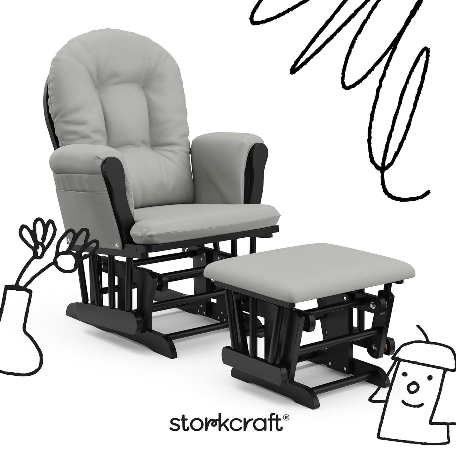 imageStorkcraft Premium Hoop Glider ampamp Ottoman NaturalBeige GREENGUARD Gold Certified Nursery Glider Solid Wood Craftsmanship SmoothGliding Nursery Chair and Ottoman AwardWinningBlackLight Gray