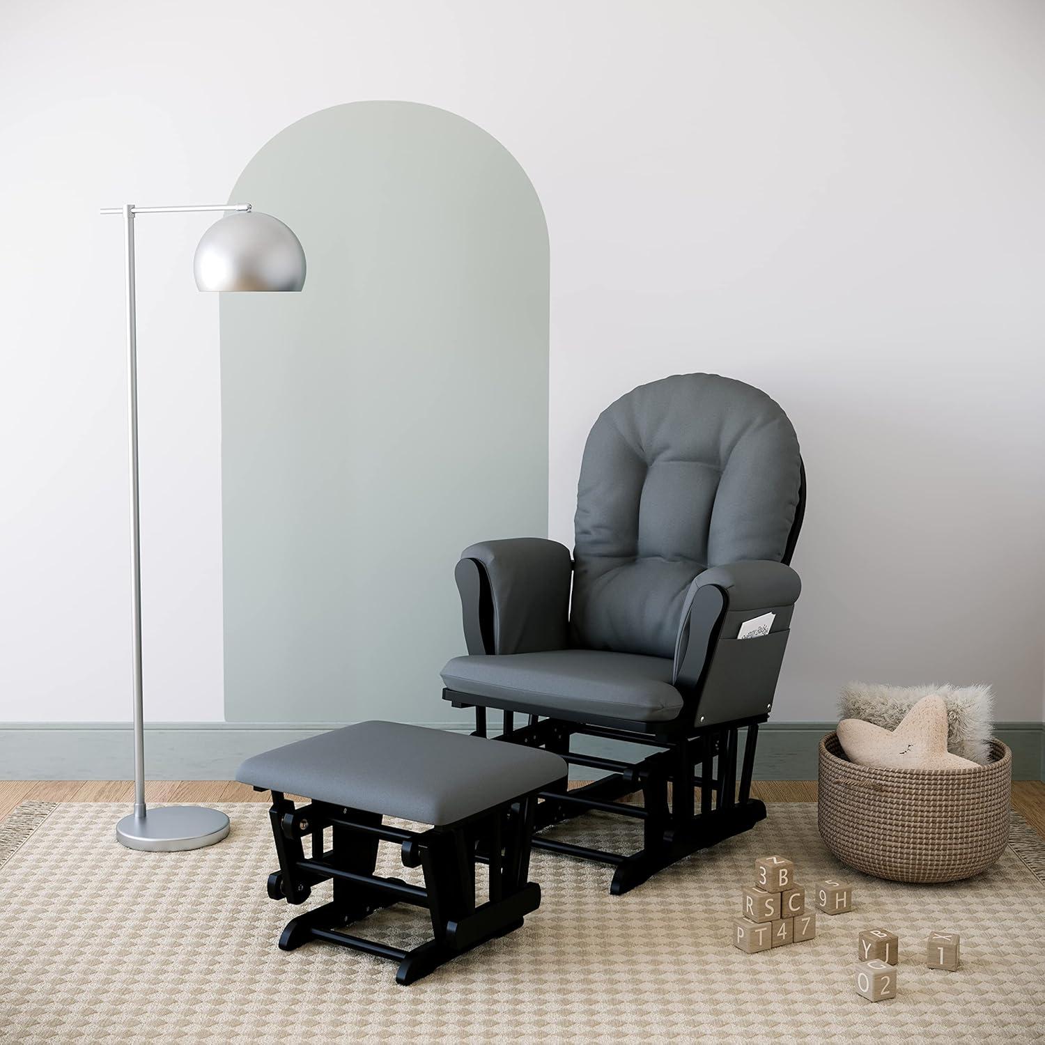 imageStorkcraft Premium Hoop Glider ampamp Ottoman NaturalBeige GREENGUARD Gold Certified Nursery Glider Solid Wood Craftsmanship SmoothGliding Nursery Chair and Ottoman AwardWinningBlackGray