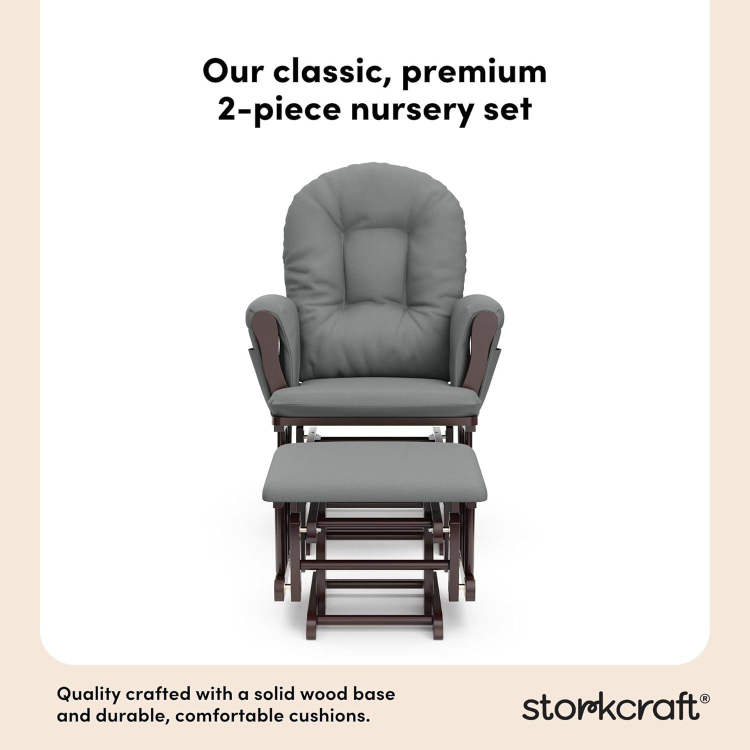 imageStorkcraft Premium Hoop Glider ampamp Ottoman NaturalBeige GREENGUARD Gold Certified Nursery Glider Solid Wood Craftsmanship SmoothGliding Nursery Chair and Ottoman AwardWinningEspressoGray