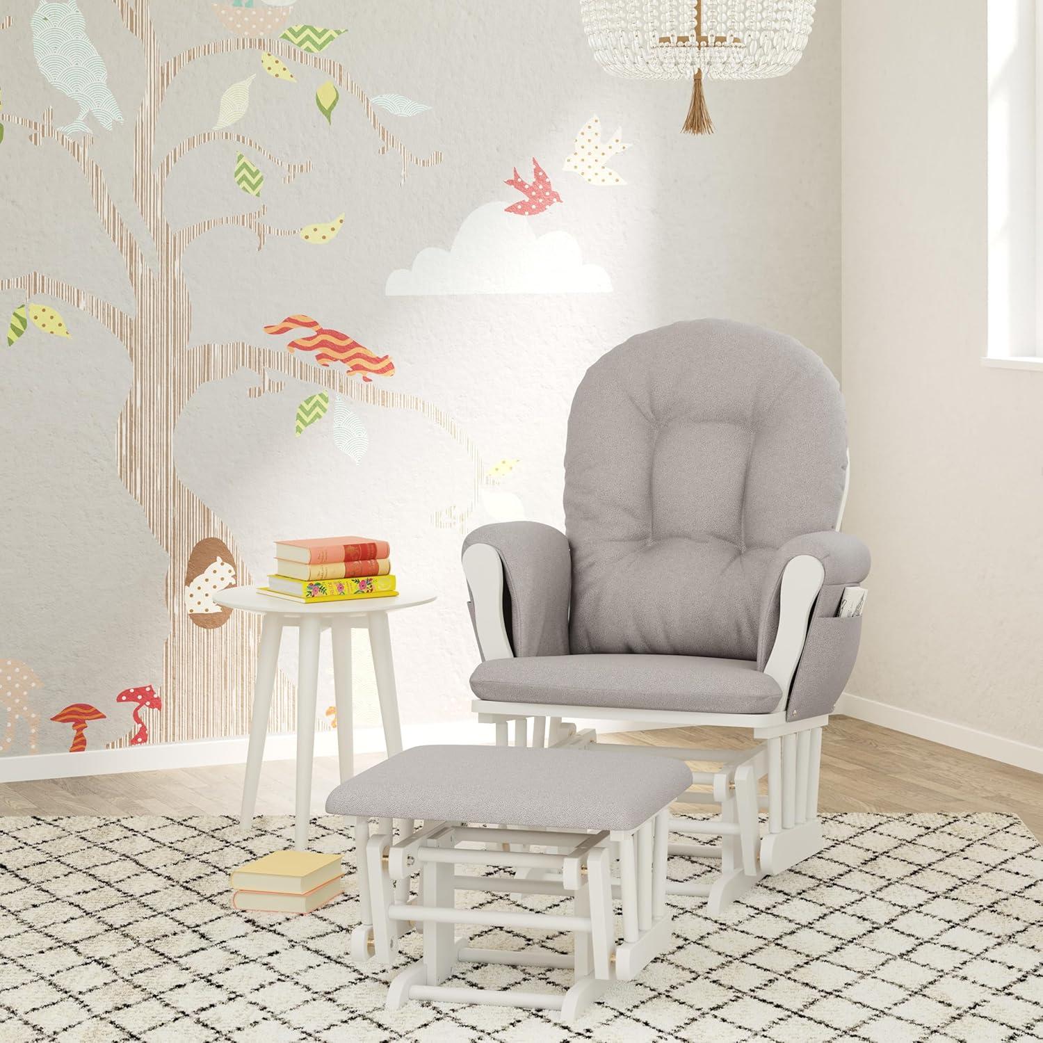 imageStorkcraft Premium Hoop Glider ampamp Ottoman NaturalBeige GREENGUARD Gold Certified Nursery Glider Solid Wood Craftsmanship SmoothGliding Nursery Chair and Ottoman AwardWinningWhiteTaupe Swirl