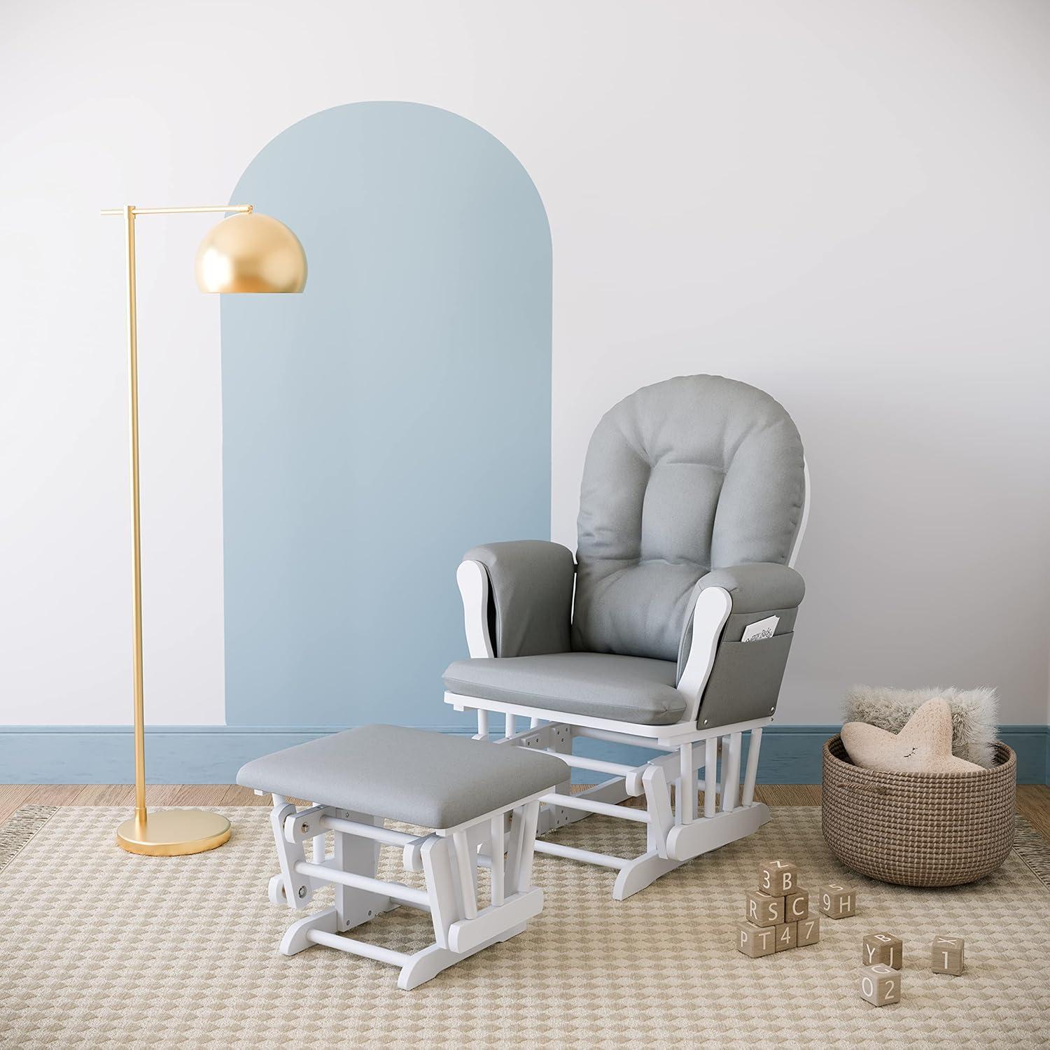 imageStorkcraft Premium Hoop Glider ampamp Ottoman NaturalBeige GREENGUARD Gold Certified Nursery Glider Solid Wood Craftsmanship SmoothGliding Nursery Chair and Ottoman AwardWinningWhiteLight Gray