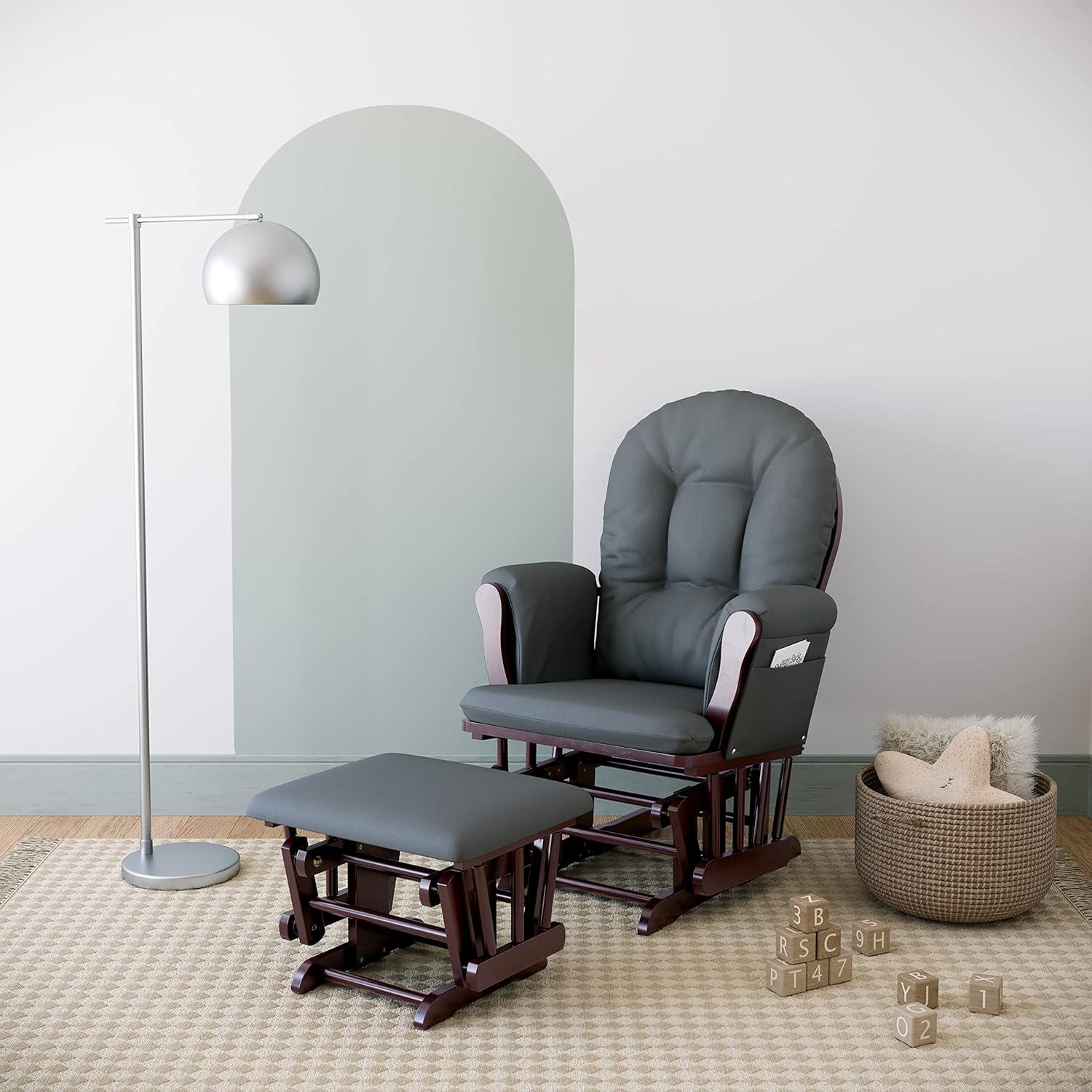 imageStorkcraft Premium Hoop Glider ampamp Ottoman NaturalBeige GREENGUARD Gold Certified Nursery Glider Solid Wood Craftsmanship SmoothGliding Nursery Chair and Ottoman AwardWinningEspressoGray