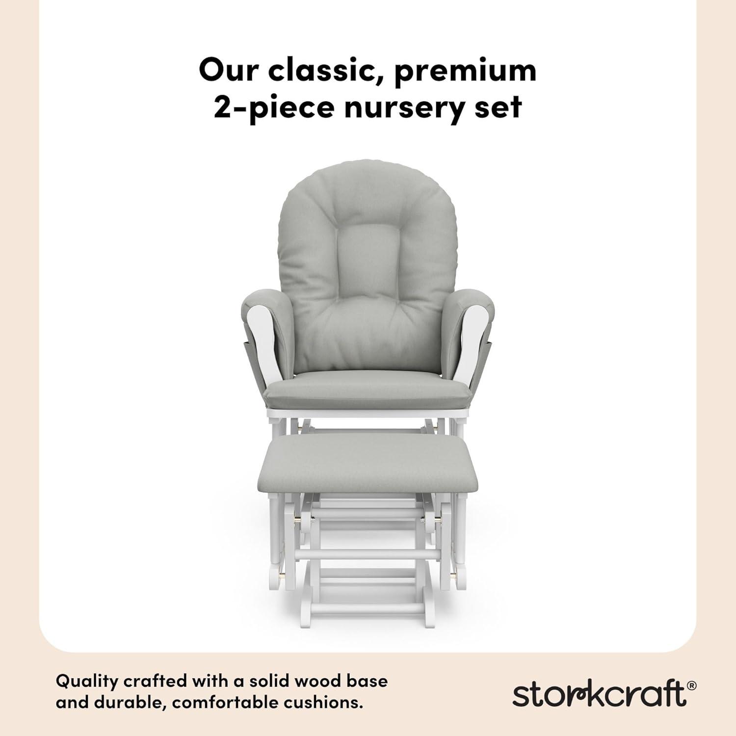imageStorkcraft Premium Hoop Glider ampamp Ottoman NaturalBeige GREENGUARD Gold Certified Nursery Glider Solid Wood Craftsmanship SmoothGliding Nursery Chair and Ottoman AwardWinningWhiteLight Gray