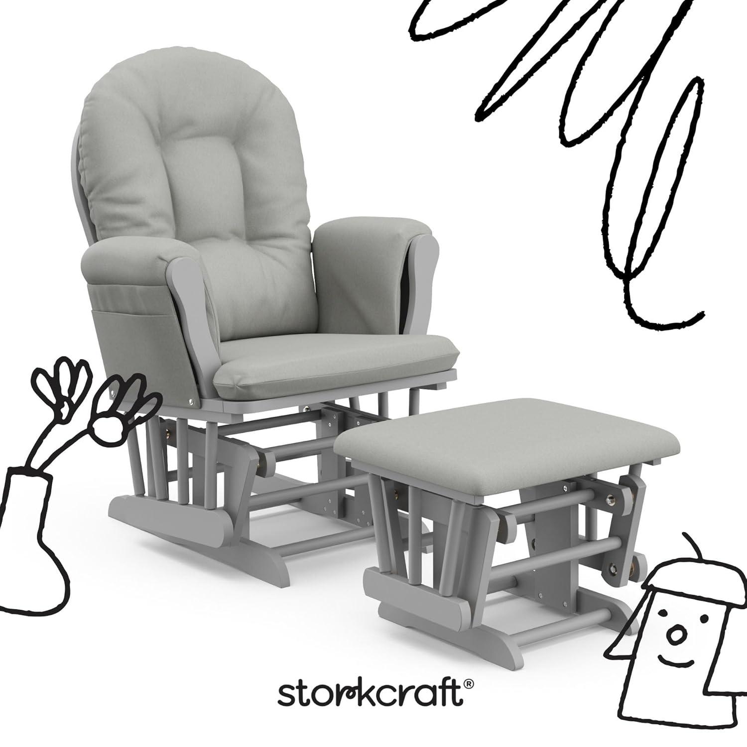 imageStorkcraft Premium Hoop Glider ampamp Ottoman NaturalBeige GREENGUARD Gold Certified Nursery Glider Solid Wood Craftsmanship SmoothGliding Nursery Chair and Ottoman AwardWinningPebble GrayLight Gray