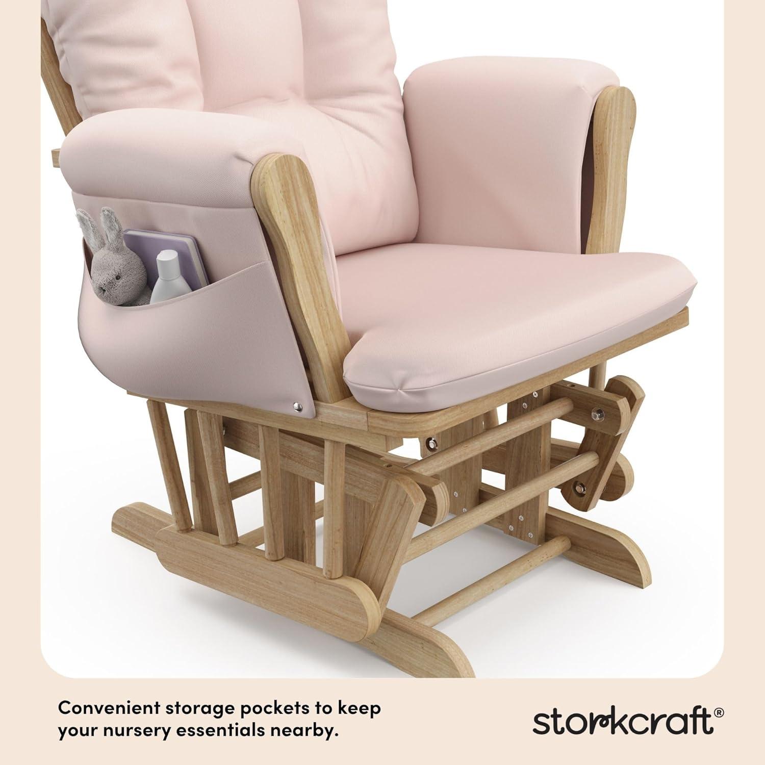 imageStorkcraft Premium Hoop Glider ampamp Ottoman NaturalBeige GREENGUARD Gold Certified Nursery Glider Solid Wood Craftsmanship SmoothGliding Nursery Chair and Ottoman AwardWinningNaturalPink