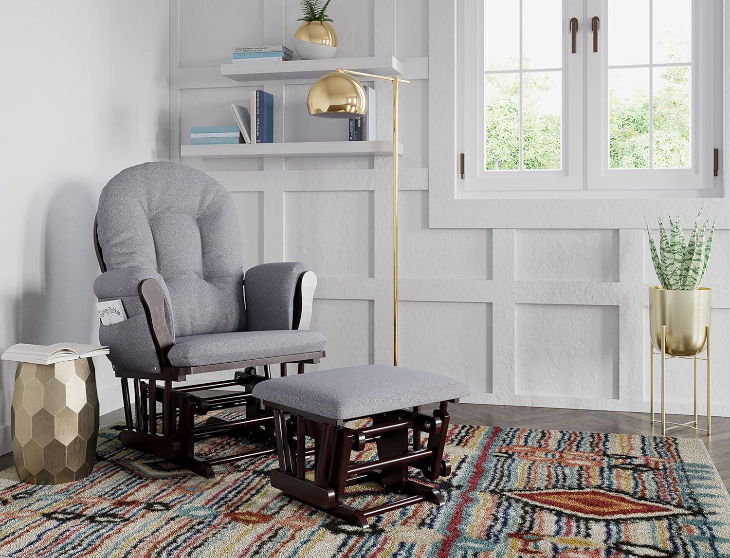 imageStorkcraft Premium Hoop Glider ampamp Ottoman NaturalBeige GREENGUARD Gold Certified Nursery Glider Solid Wood Craftsmanship SmoothGliding Nursery Chair and Ottoman AwardWinningEspressoGray Swirl