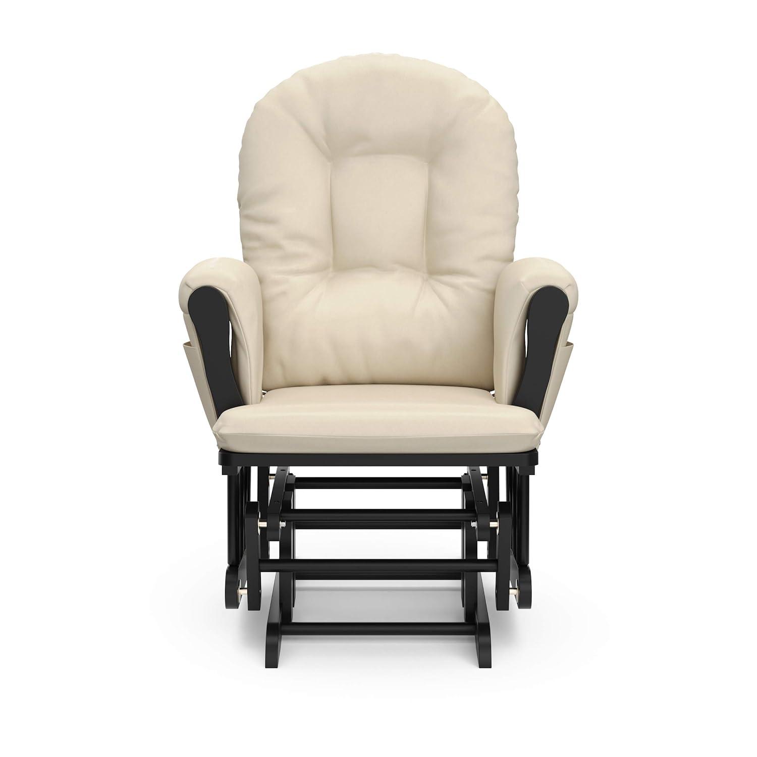 imageStorkcraft Premium Hoop Glider ampamp Ottoman NaturalBeige GREENGUARD Gold Certified Nursery Glider Solid Wood Craftsmanship SmoothGliding Nursery Chair and Ottoman AwardWinningBlackBeige