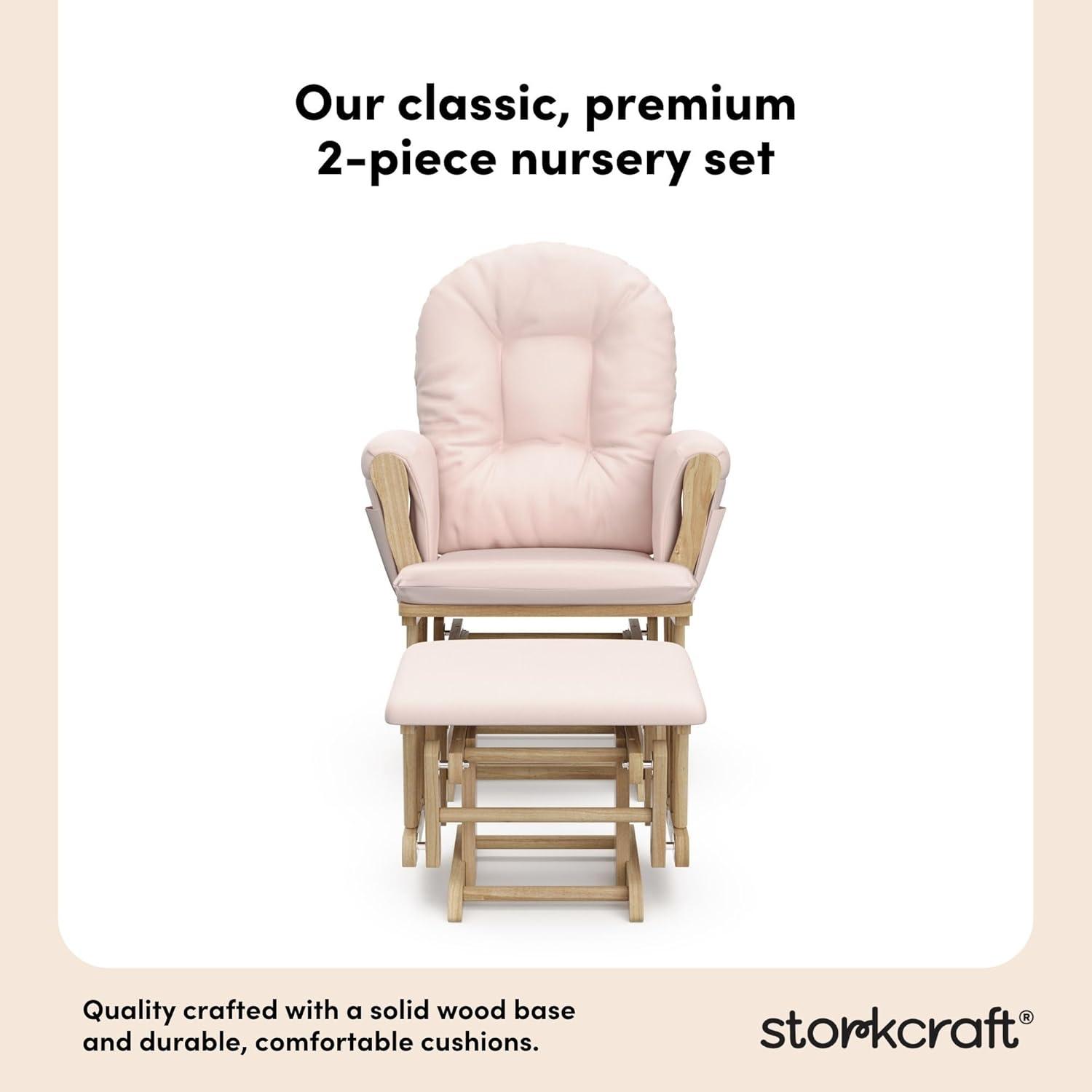 imageStorkcraft Premium Hoop Glider ampamp Ottoman NaturalBeige GREENGUARD Gold Certified Nursery Glider Solid Wood Craftsmanship SmoothGliding Nursery Chair and Ottoman AwardWinningNaturalPink