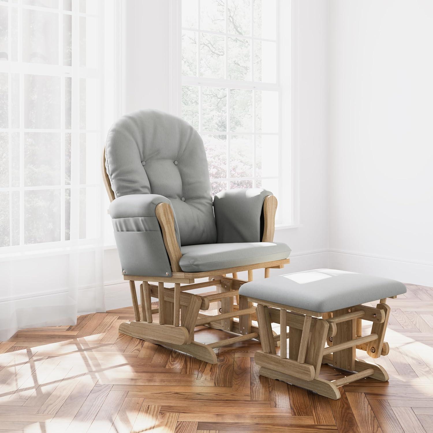 imageStorkcraft Premium Hoop Glider ampamp Ottoman NaturalBeige GREENGUARD Gold Certified Nursery Glider Solid Wood Craftsmanship SmoothGliding Nursery Chair and Ottoman AwardWinningNaturalLight Gray