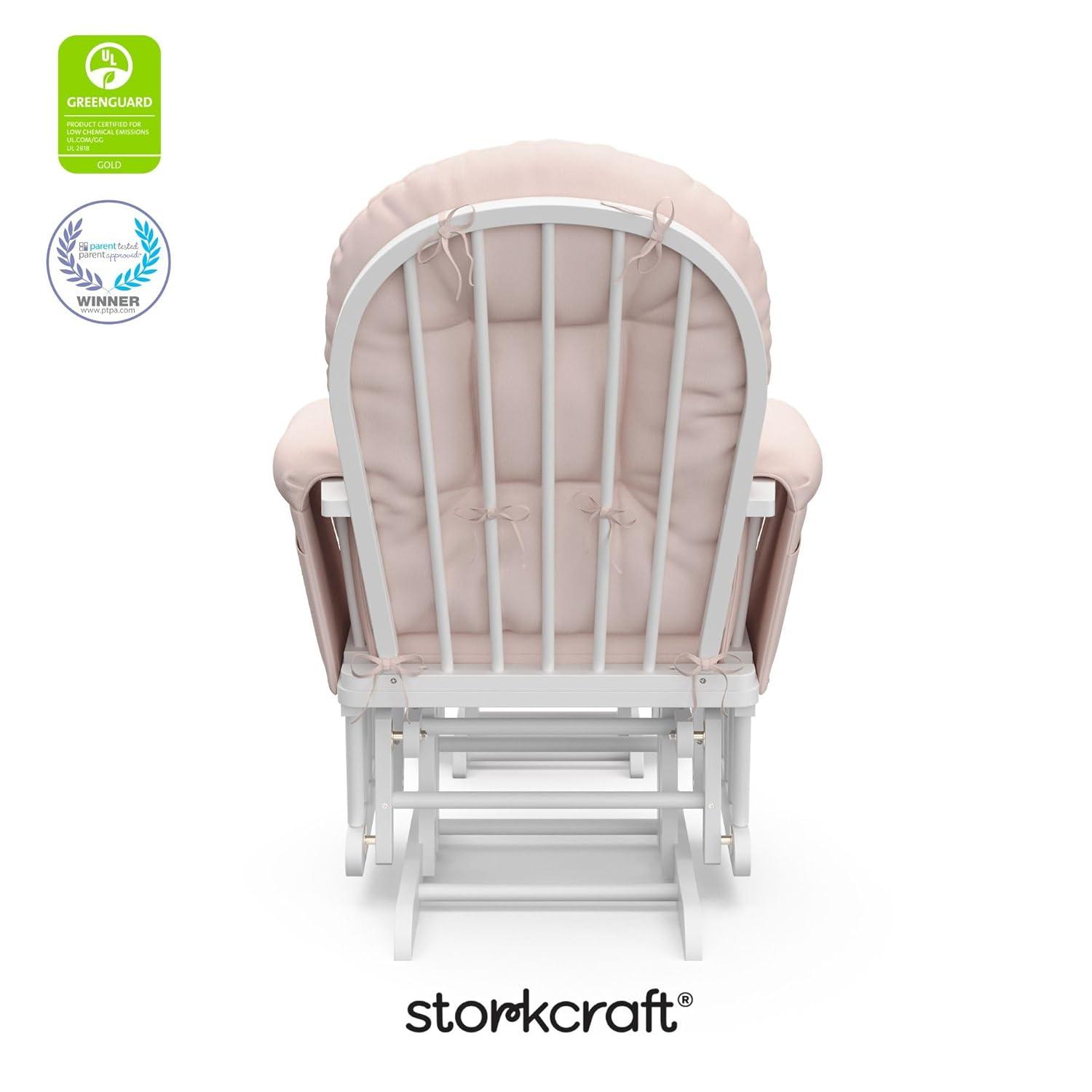 imageStorkcraft Premium Hoop Glider ampamp Ottoman NaturalBeige GREENGUARD Gold Certified Nursery Glider Solid Wood Craftsmanship SmoothGliding Nursery Chair and Ottoman AwardWinningWhitePink