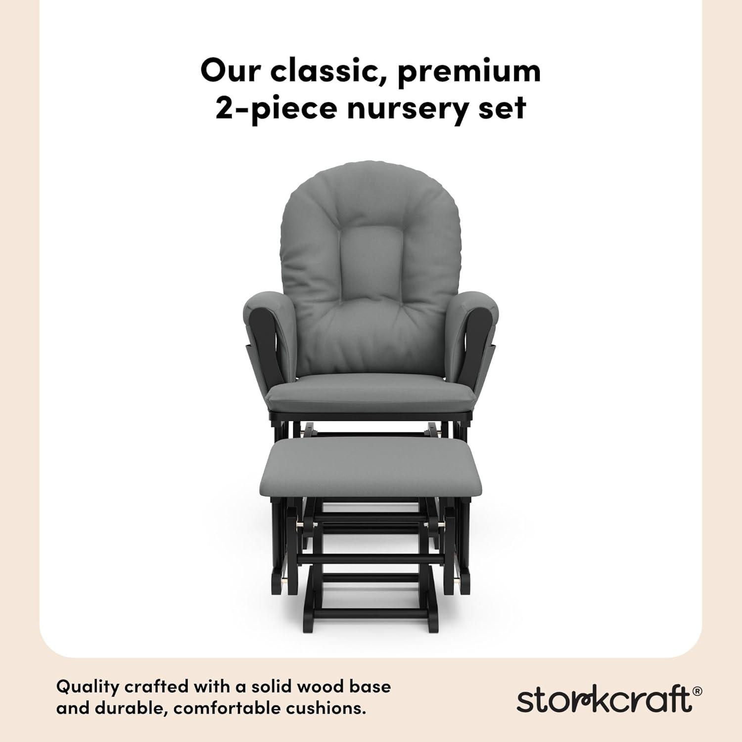 imageStorkcraft Premium Hoop Glider ampamp Ottoman NaturalBeige GREENGUARD Gold Certified Nursery Glider Solid Wood Craftsmanship SmoothGliding Nursery Chair and Ottoman AwardWinningBlackGray