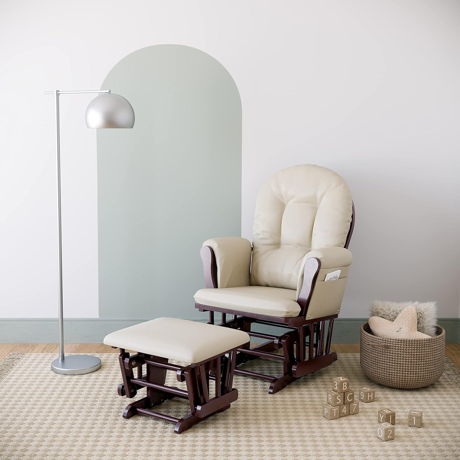 imageStorkcraft Premium Hoop Glider ampamp Ottoman NaturalBeige GREENGUARD Gold Certified Nursery Glider Solid Wood Craftsmanship SmoothGliding Nursery Chair and Ottoman AwardWinningEspressoBeige