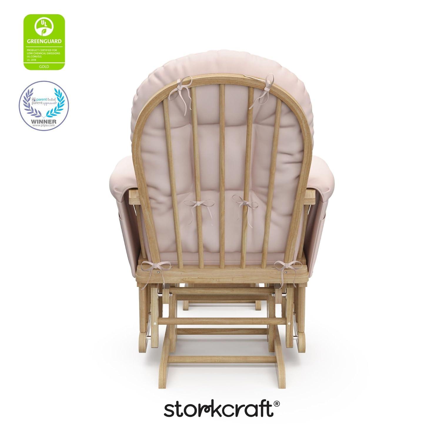 imageStorkcraft Premium Hoop Glider ampamp Ottoman NaturalBeige GREENGUARD Gold Certified Nursery Glider Solid Wood Craftsmanship SmoothGliding Nursery Chair and Ottoman AwardWinningNaturalPink