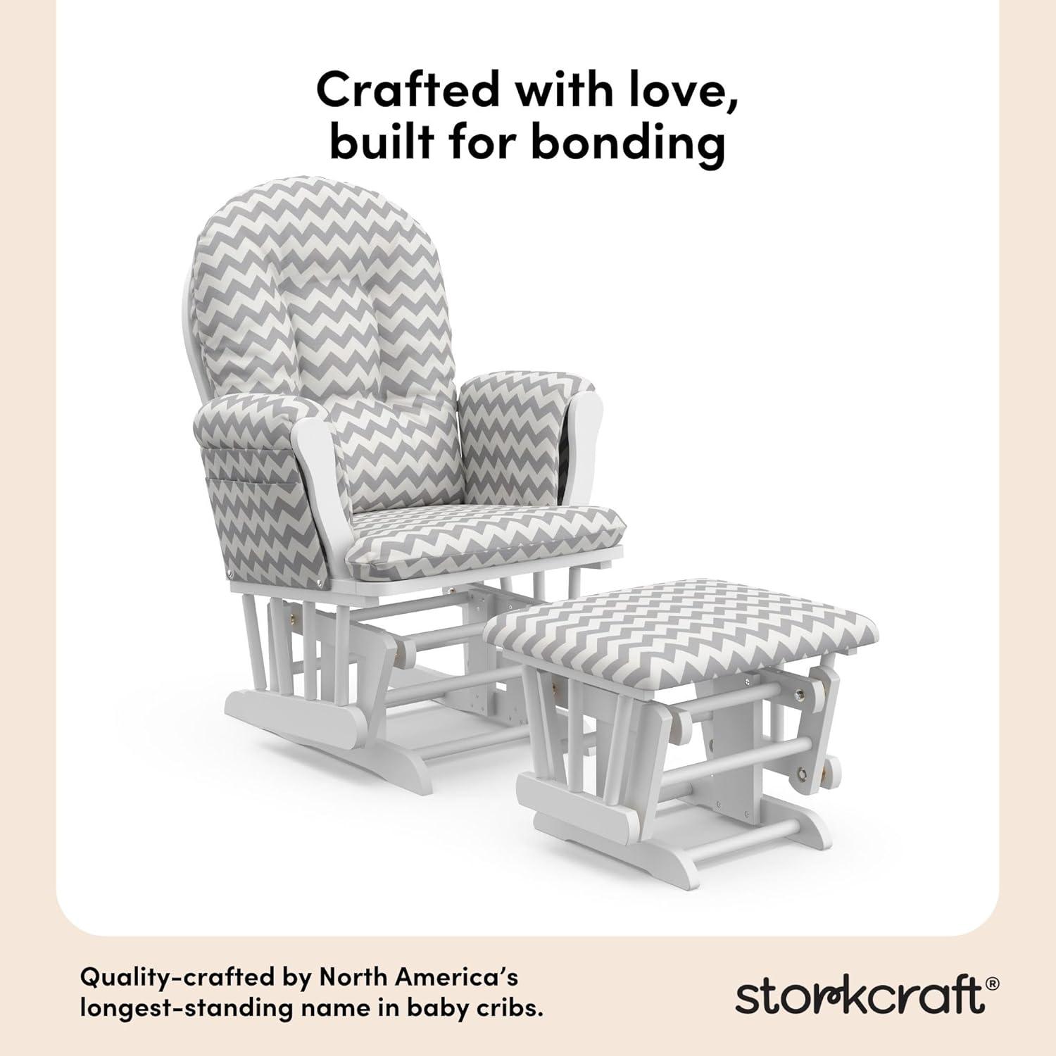 imageStorkcraft Premium Hoop Glider ampamp Ottoman NaturalBeige GREENGUARD Gold Certified Nursery Glider Solid Wood Craftsmanship SmoothGliding Nursery Chair and Ottoman AwardWinningWhiteGray Chevron