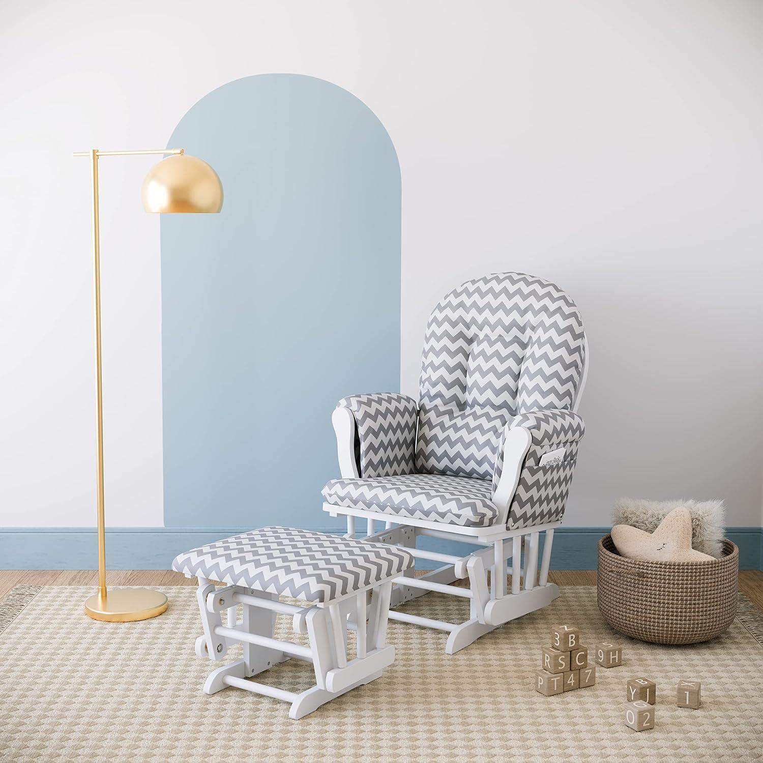 imageStorkcraft Premium Hoop Glider ampamp Ottoman NaturalBeige GREENGUARD Gold Certified Nursery Glider Solid Wood Craftsmanship SmoothGliding Nursery Chair and Ottoman AwardWinningWhiteGray Chevron