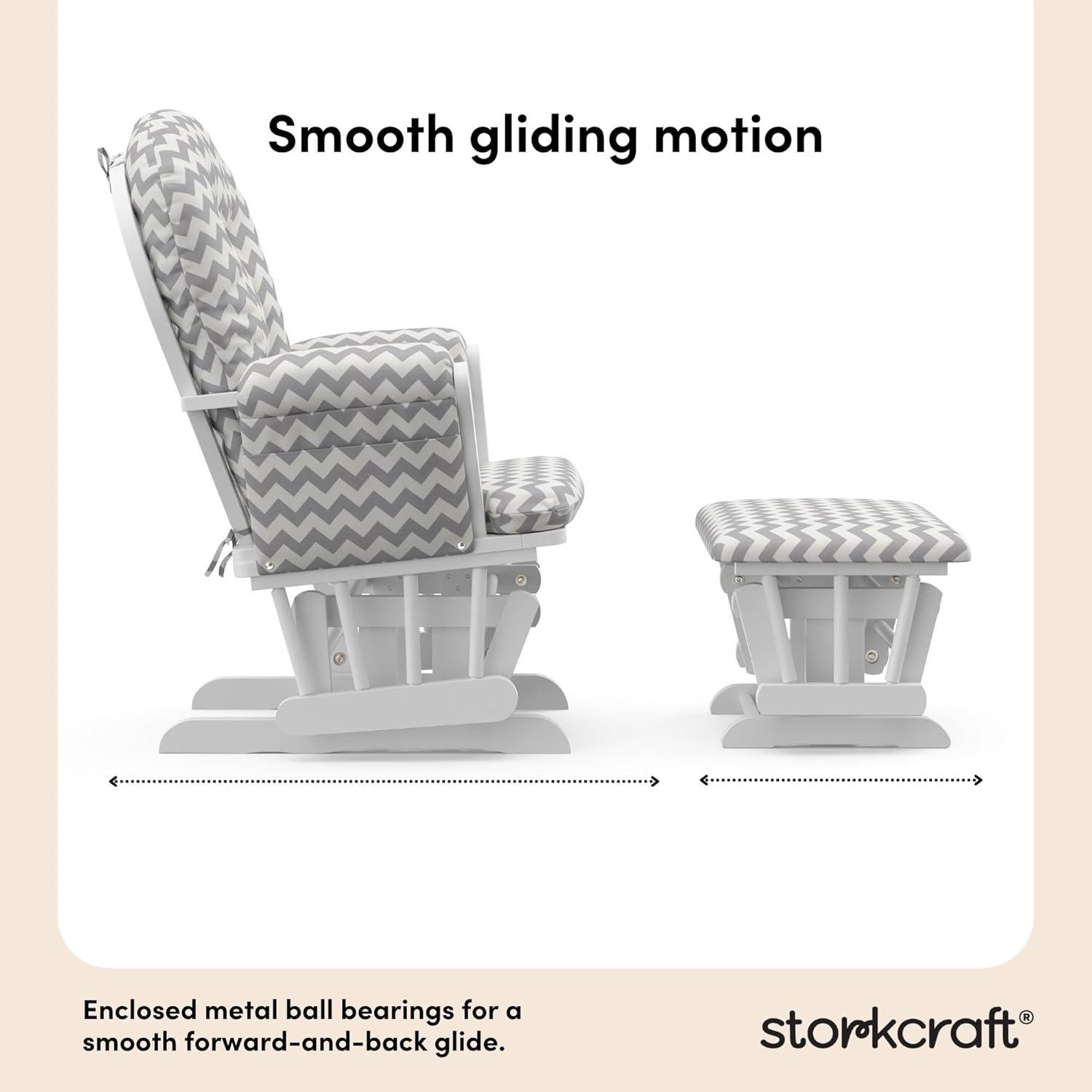 imageStorkcraft Premium Hoop Glider ampamp Ottoman NaturalBeige GREENGUARD Gold Certified Nursery Glider Solid Wood Craftsmanship SmoothGliding Nursery Chair and Ottoman AwardWinningWhiteGray Chevron