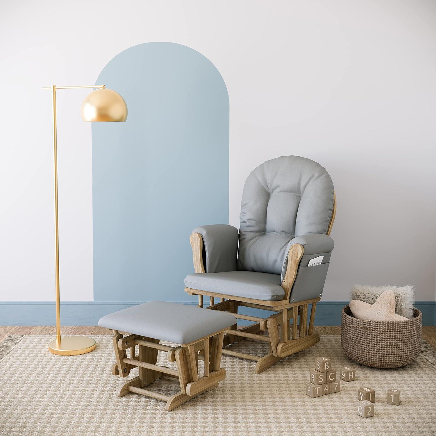 imageStorkcraft Premium Hoop Glider ampamp Ottoman NaturalBeige GREENGUARD Gold Certified Nursery Glider Solid Wood Craftsmanship SmoothGliding Nursery Chair and Ottoman AwardWinningNaturalLight Gray