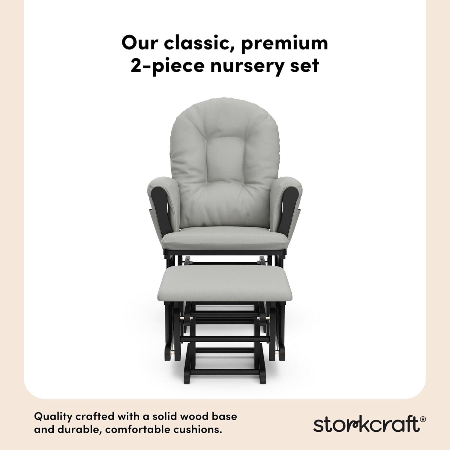 imageStorkcraft Premium Hoop Glider ampamp Ottoman NaturalBeige GREENGUARD Gold Certified Nursery Glider Solid Wood Craftsmanship SmoothGliding Nursery Chair and Ottoman AwardWinningBlackLight Gray