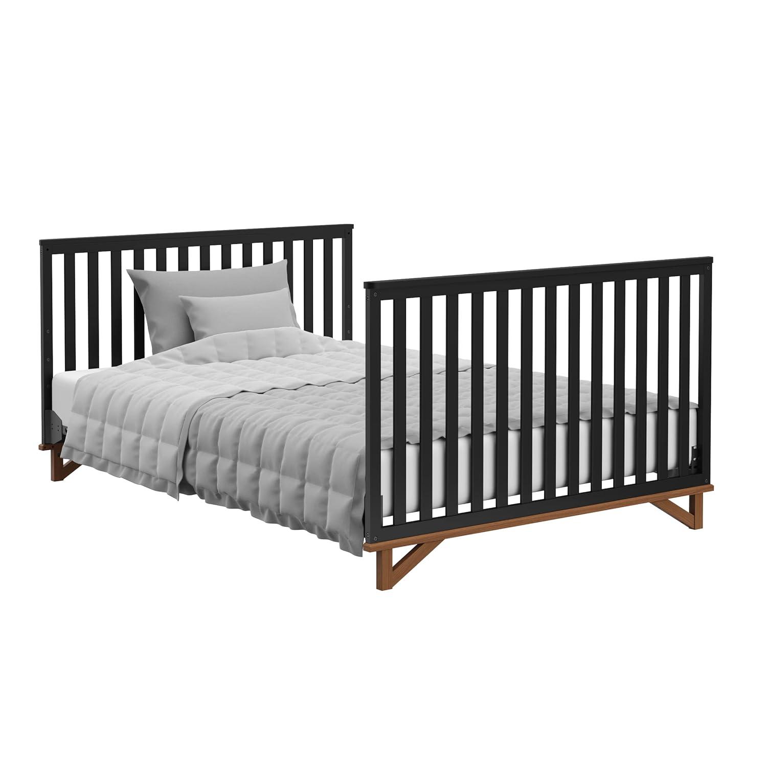 imageStorkcraft Santa Monica 5in1 Convertible Crib White with Vintage Driftwood GREENGUARD Gold Certified Modern Design TwoTone Baby Crib Converts to Toddler Bed Daybed and FullSize BedBlackVintage Driftwood