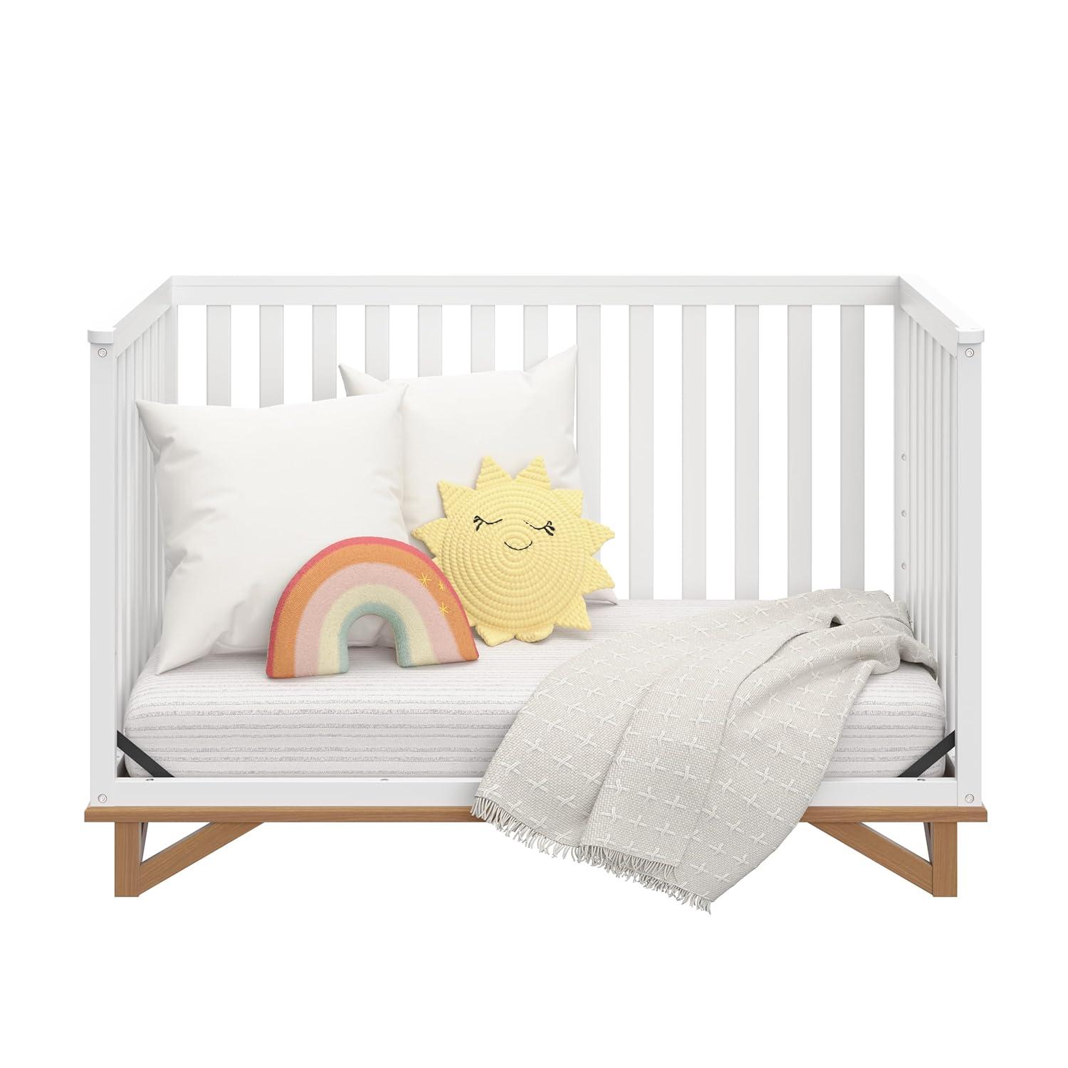 imageStorkcraft Santa Monica 5in1 Convertible Crib White with Vintage Driftwood GREENGUARD Gold Certified Modern Design TwoTone Baby Crib Converts to Toddler Bed Daybed and FullSize BedWhiteVintage Driftwood