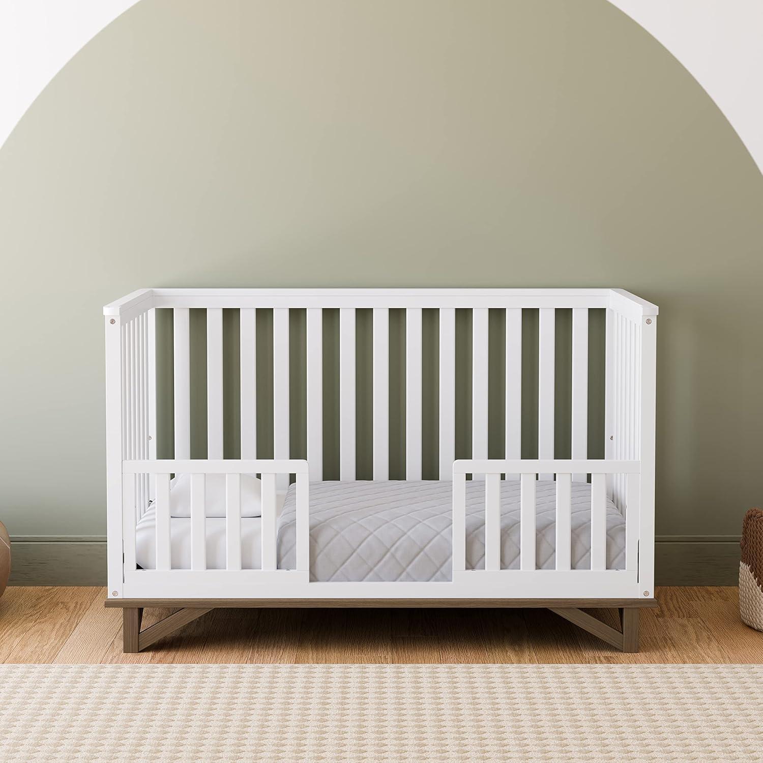 imageStorkcraft Santa Monica 5in1 Convertible Crib White with Vintage Driftwood GREENGUARD Gold Certified Modern Design TwoTone Baby Crib Converts to Toddler Bed Daybed and FullSize BedWhiteVintage Driftwood