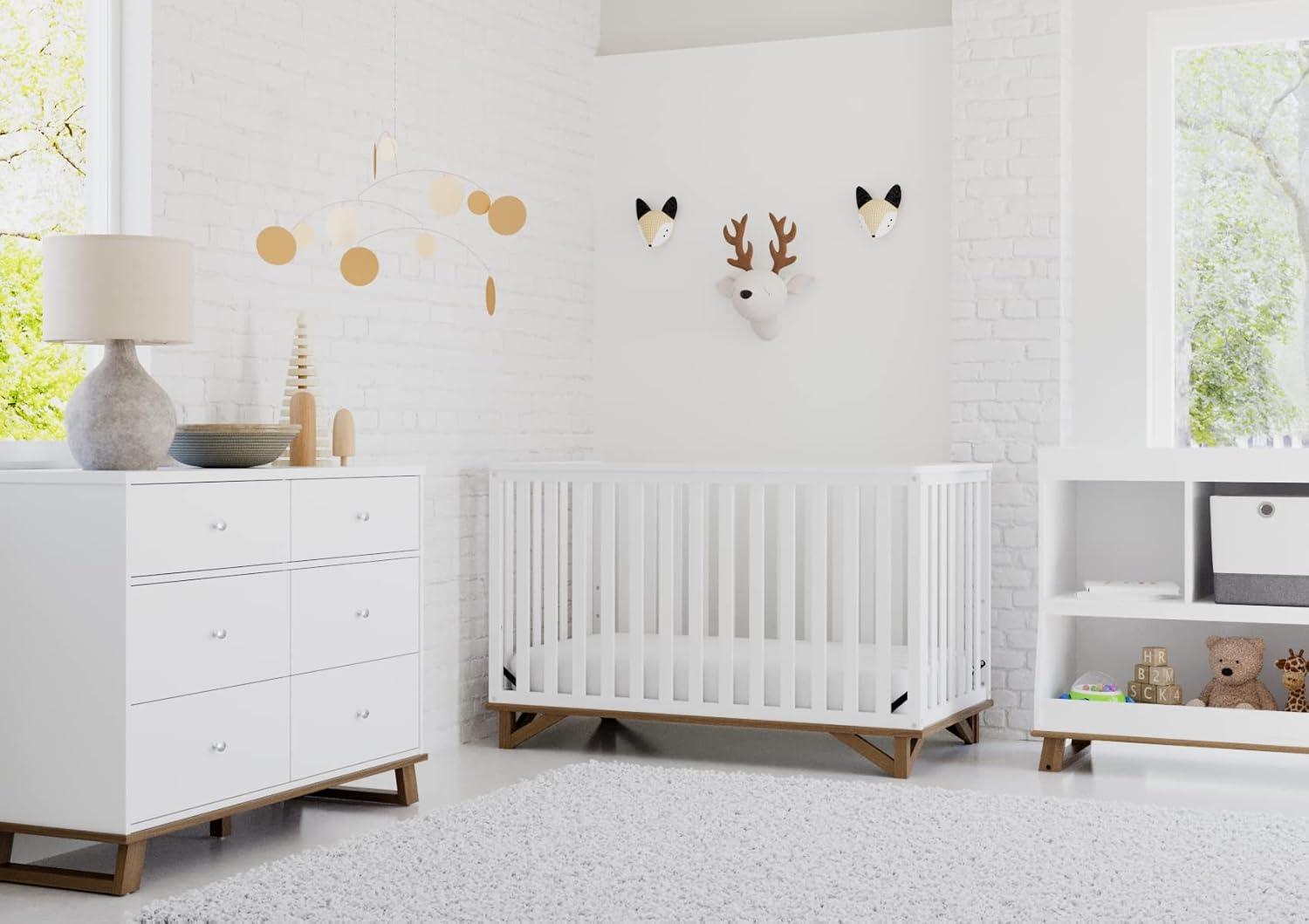 imageStorkcraft Santa Monica 5in1 Convertible Crib White with Vintage Driftwood GREENGUARD Gold Certified Modern Design TwoTone Baby Crib Converts to Toddler Bed Daybed and FullSize BedWhiteVintage Driftwood