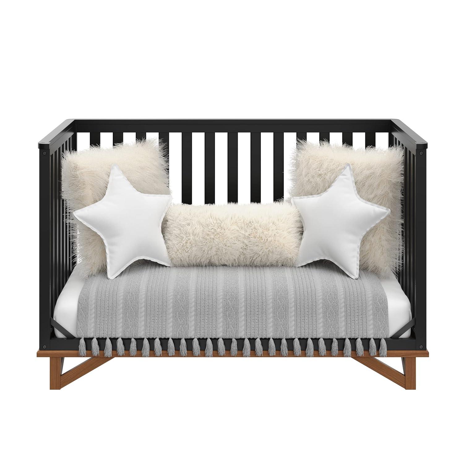 imageStorkcraft Santa Monica 5in1 Convertible Crib White with Vintage Driftwood GREENGUARD Gold Certified Modern Design TwoTone Baby Crib Converts to Toddler Bed Daybed and FullSize BedBlackVintage Driftwood