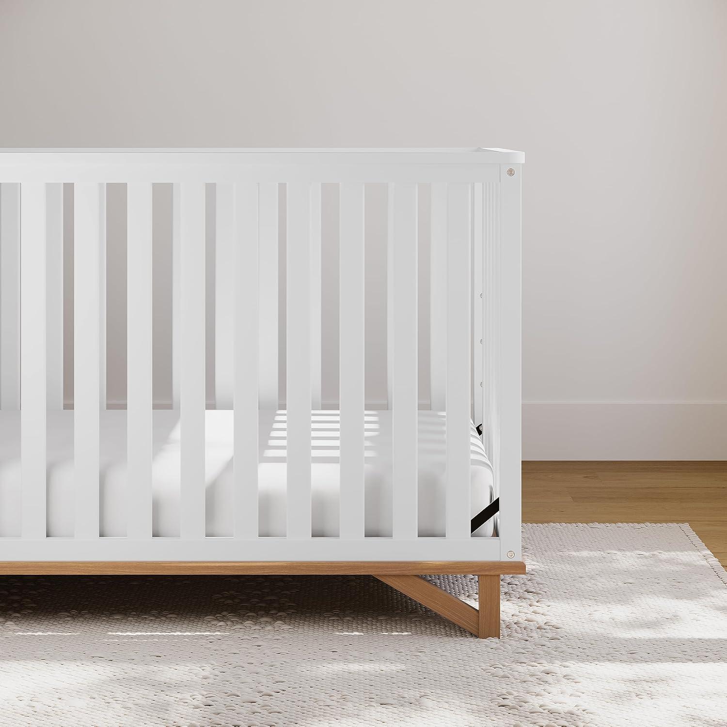 imageStorkcraft Santa Monica 5in1 Convertible Crib White with Vintage Driftwood GREENGUARD Gold Certified Modern Design TwoTone Baby Crib Converts to Toddler Bed Daybed and FullSize BedWhiteVintage Driftwood