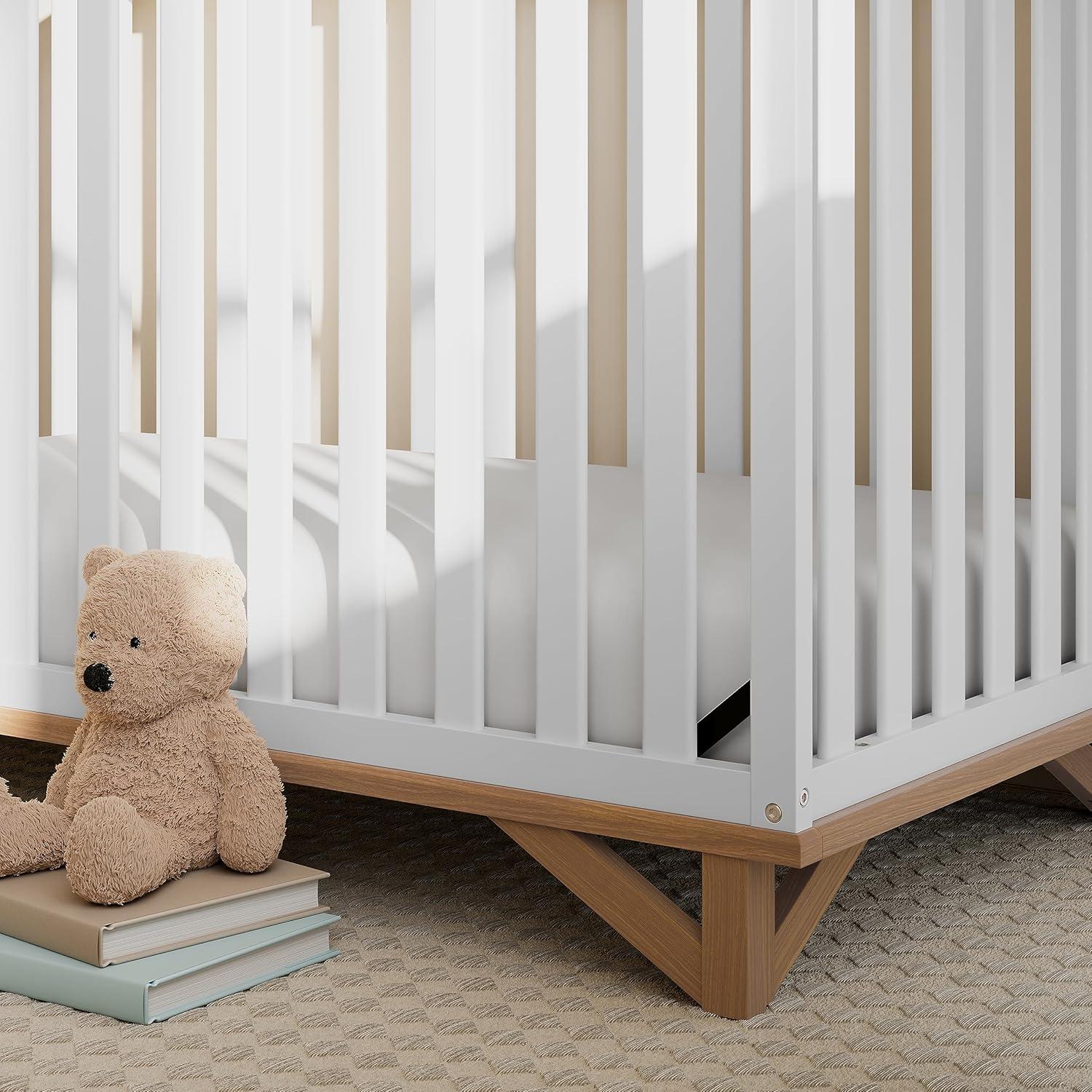 imageStorkcraft Santa Monica 5in1 Convertible Crib White with Vintage Driftwood GREENGUARD Gold Certified Modern Design TwoTone Baby Crib Converts to Toddler Bed Daybed and FullSize BedWhiteVintage Driftwood