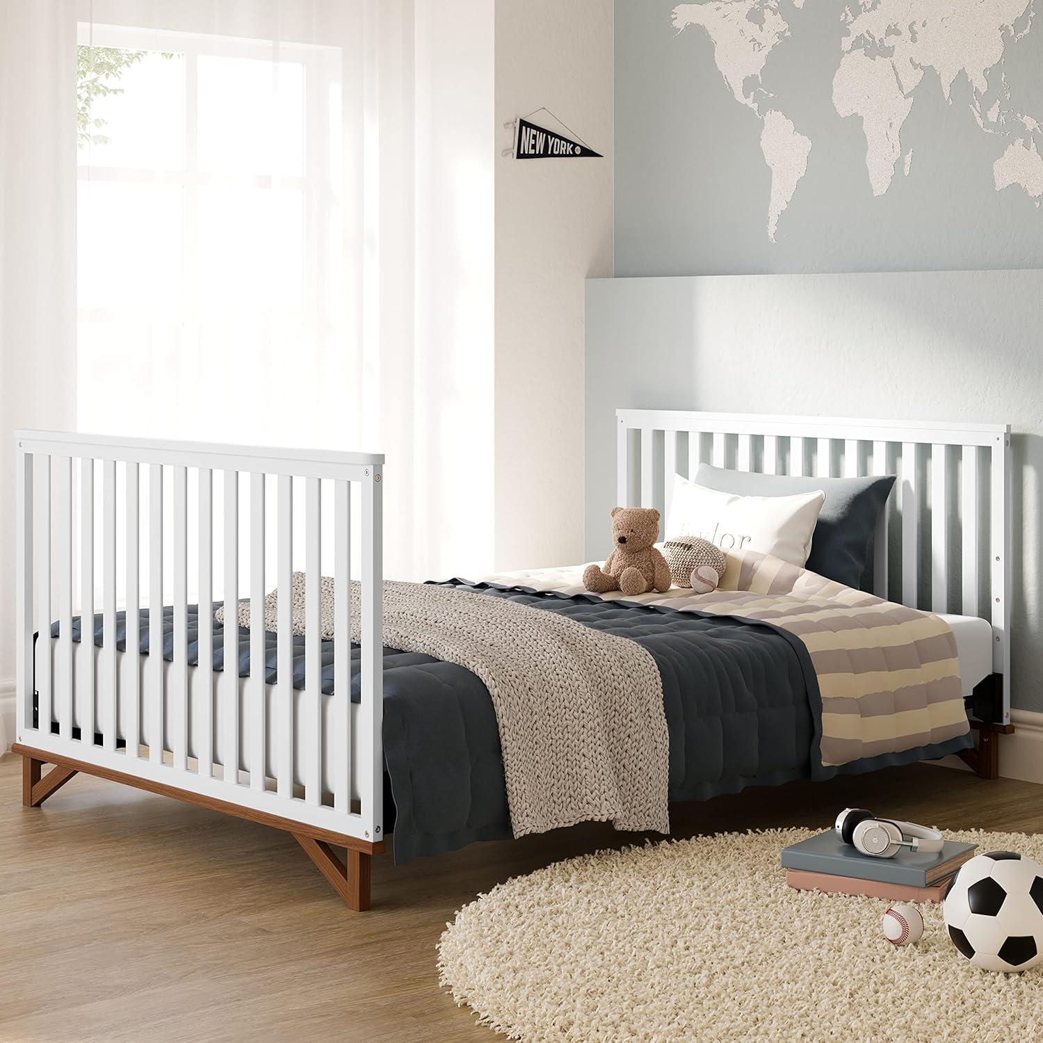 imageStorkcraft Santa Monica 5in1 Convertible Crib White with Vintage Driftwood GREENGUARD Gold Certified Modern Design TwoTone Baby Crib Converts to Toddler Bed Daybed and FullSize BedWhiteVintage Driftwood