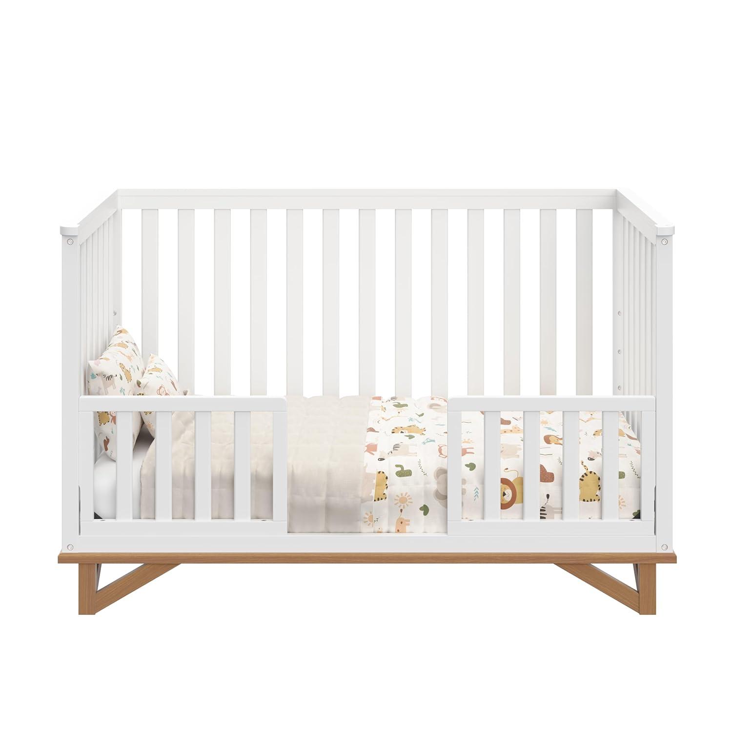 imageStorkcraft Santa Monica 5in1 Convertible Crib White with Vintage Driftwood GREENGUARD Gold Certified Modern Design TwoTone Baby Crib Converts to Toddler Bed Daybed and FullSize BedWhiteVintage Driftwood