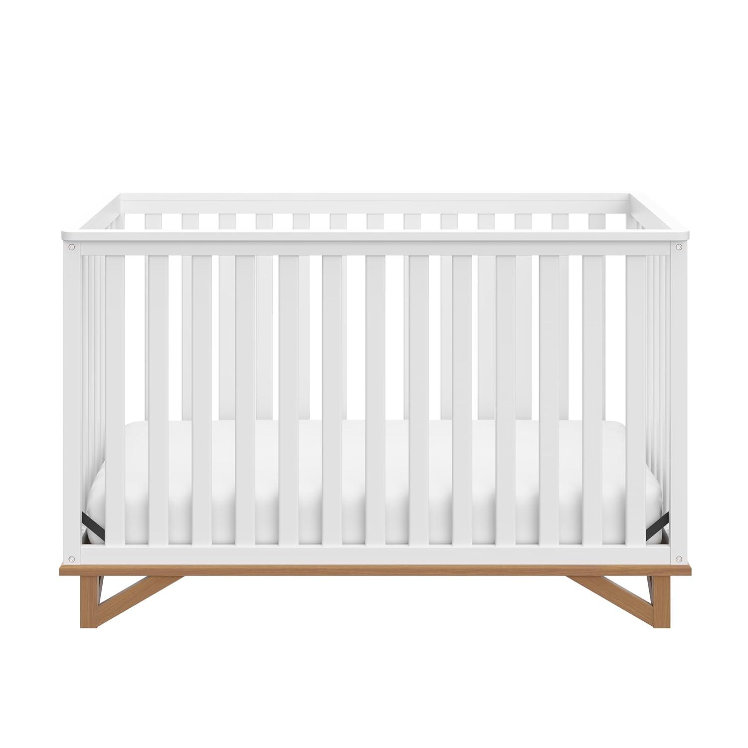 imageStorkcraft Santa Monica 5in1 Convertible Crib White with Vintage Driftwood GREENGUARD Gold Certified Modern Design TwoTone Baby Crib Converts to Toddler Bed Daybed and FullSize BedWhiteVintage Driftwood