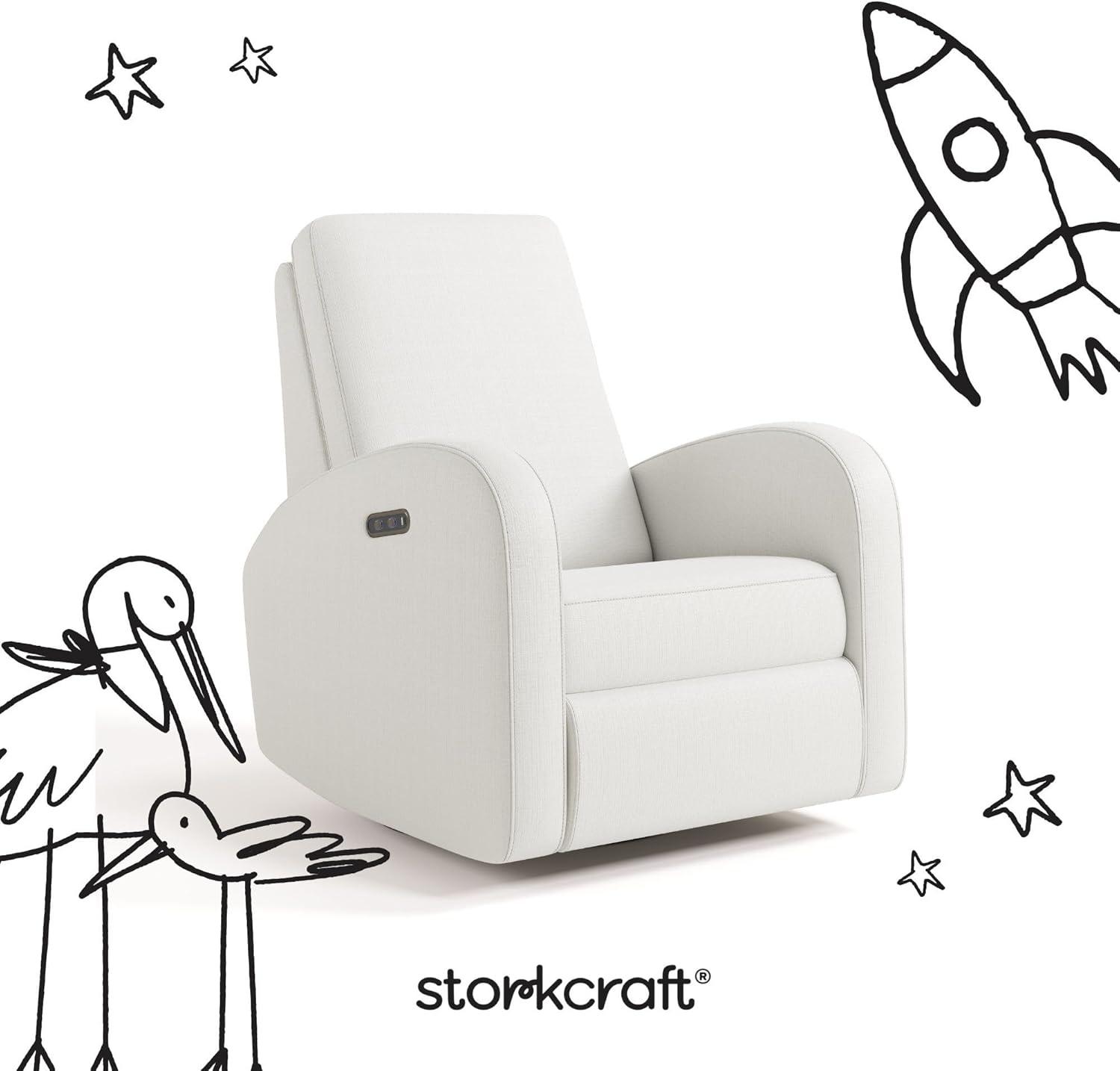 imageStorkcraft Santa Monica Power Recliner Swivel Glider Ivory Basketweave Effortless Electronic Power Recline USBA ampamp USBC ChargerIvory Basketweave