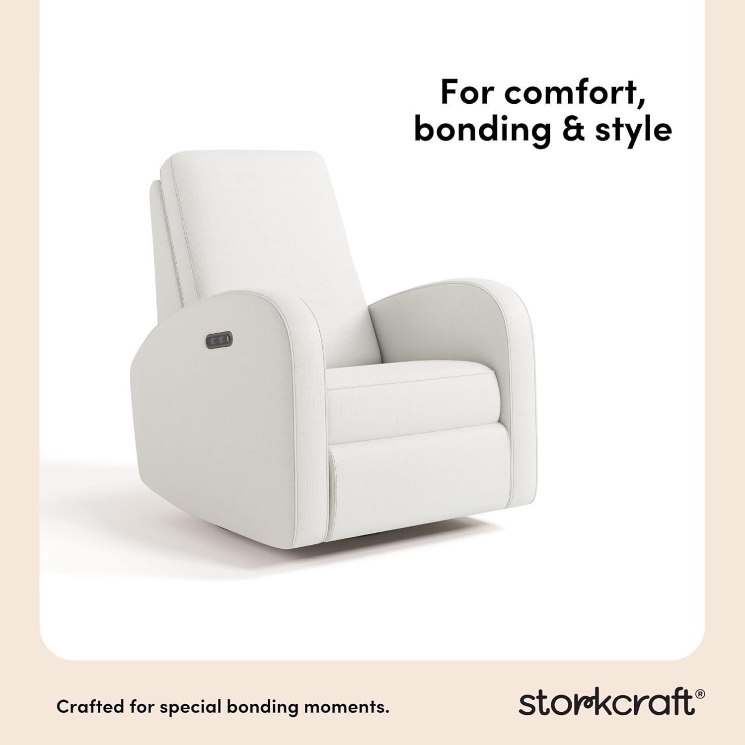 imageStorkcraft Santa Monica Power Recliner Swivel Glider Ivory Basketweave Effortless Electronic Power Recline USBA ampamp USBC ChargerIvory Basketweave