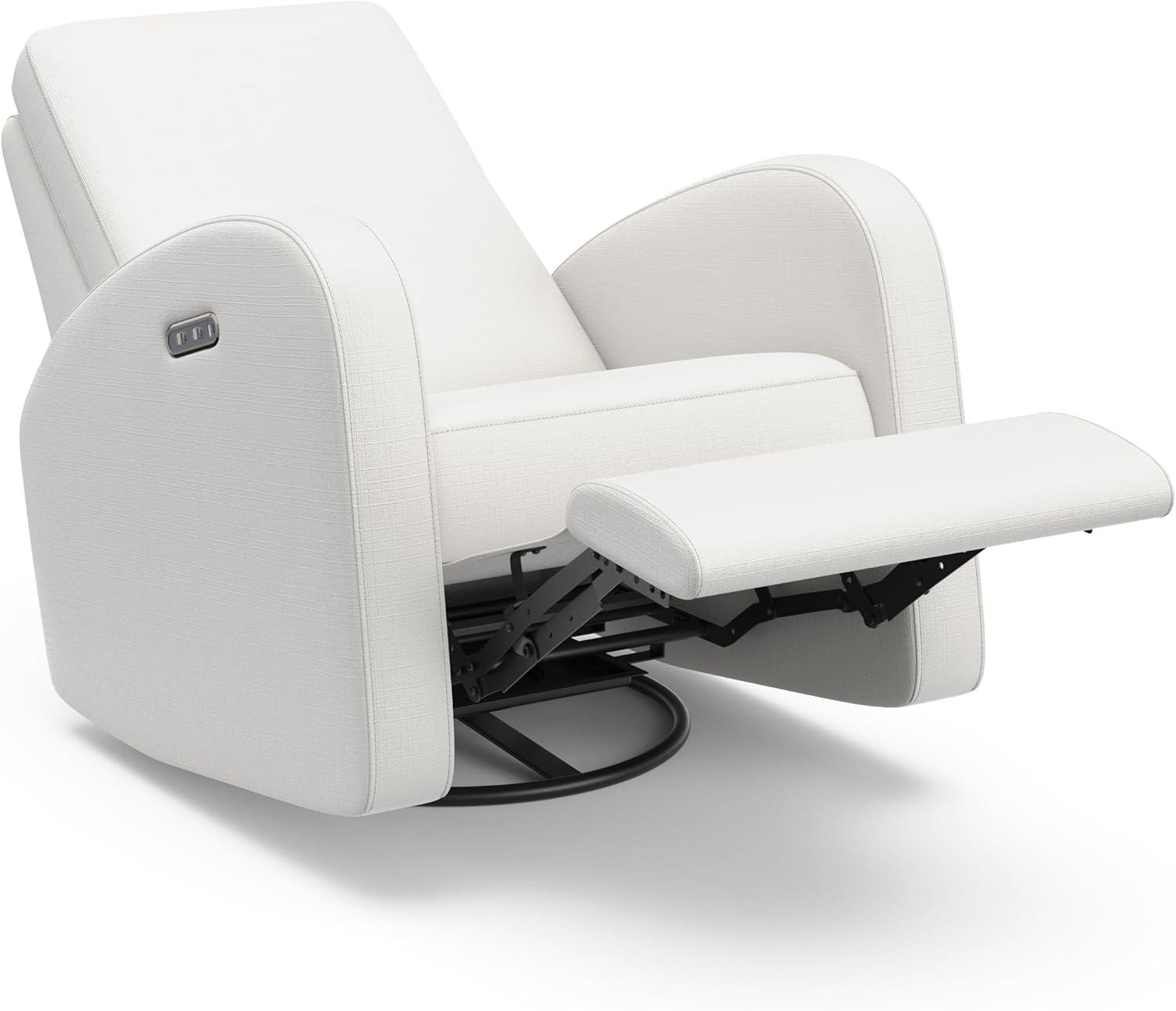 imageStorkcraft Santa Monica Power Recliner Swivel Glider Ivory Basketweave Effortless Electronic Power Recline USBA ampamp USBC ChargerIvory Basketweave