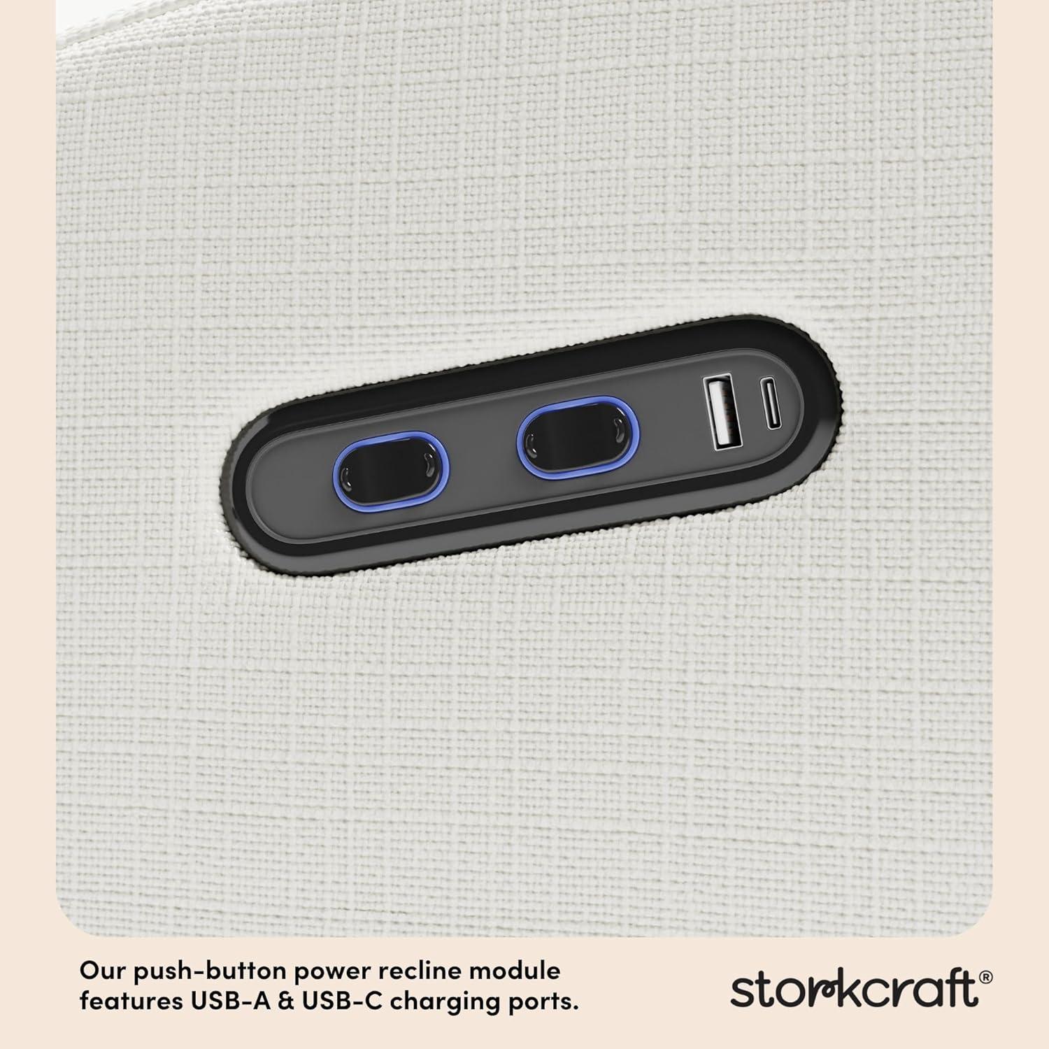 imageStorkcraft Santa Monica Power Recliner Swivel Glider Ivory Basketweave Effortless Electronic Power Recline USBA ampamp USBC ChargerIvory Basketweave