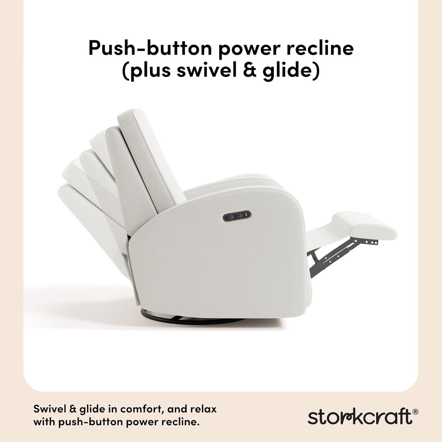 imageStorkcraft Santa Monica Power Recliner Swivel Glider Ivory Basketweave Effortless Electronic Power Recline USBA ampamp USBC ChargerIvory Basketweave