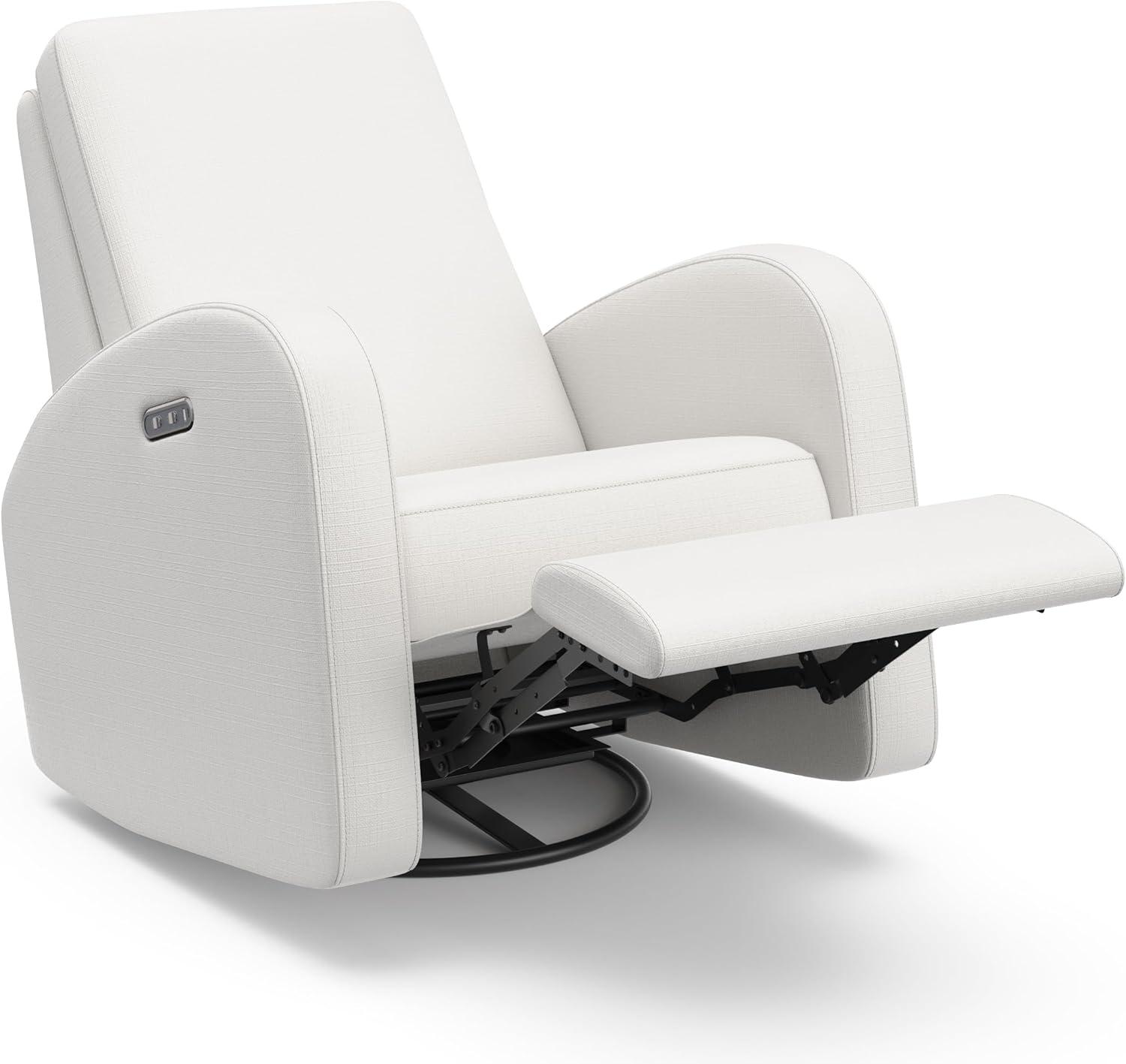 imageStorkcraft Santa Monica Power Recliner Swivel Glider Ivory Basketweave Effortless Electronic Power Recline USBA ampamp USBC ChargerIvory Basketweave