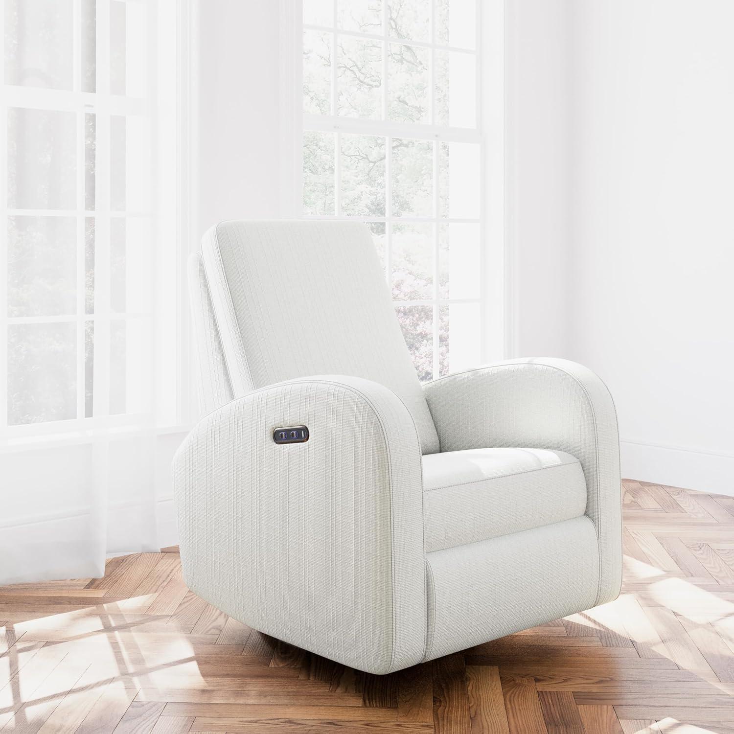 imageStorkcraft Santa Monica Power Recliner Swivel Glider Ivory Basketweave Effortless Electronic Power Recline USBA ampamp USBC ChargerIvory Basketweave
